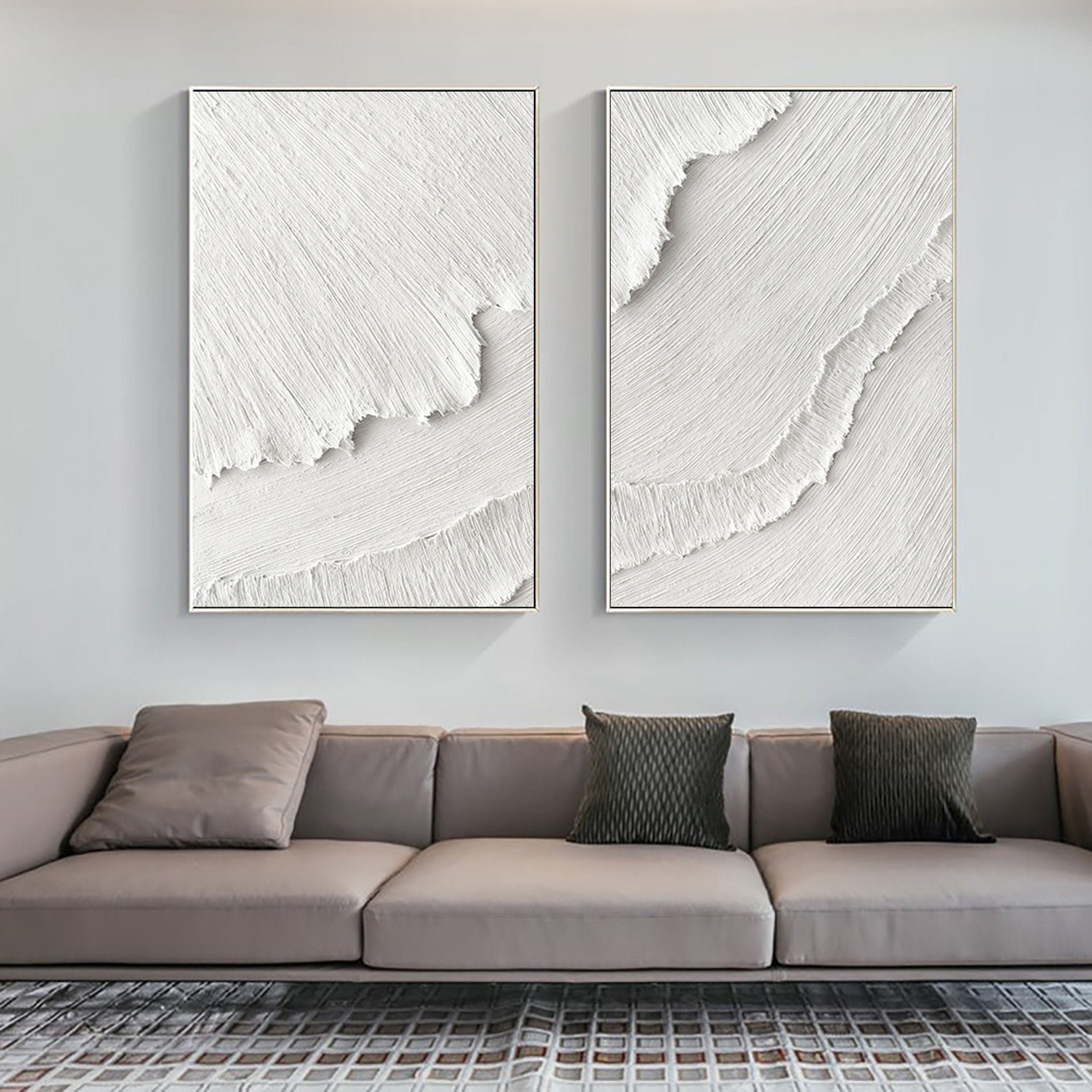 White Plaster 3D Textured Minimalist Abstract Art on Canvas | Handcrafted Monochrome Wall Decor  SET OF 2 #CXA 015