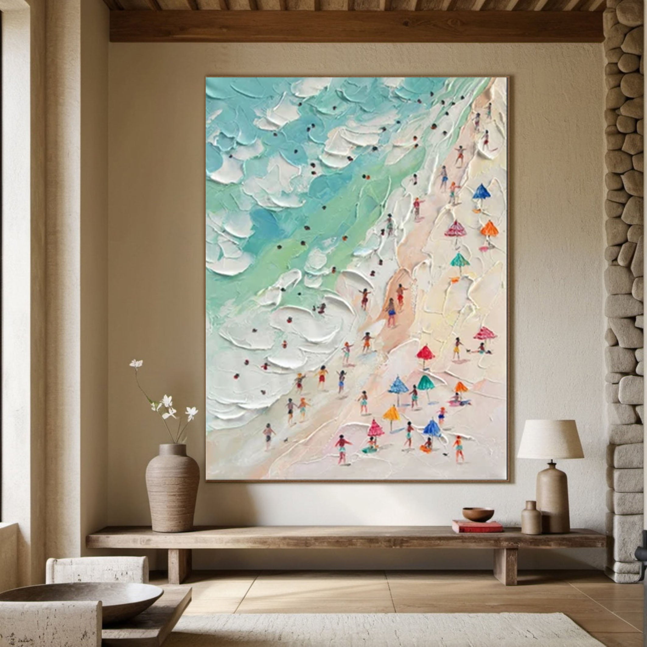 Coastal Wall Art Lively Beach Canvas Painting #OS 014