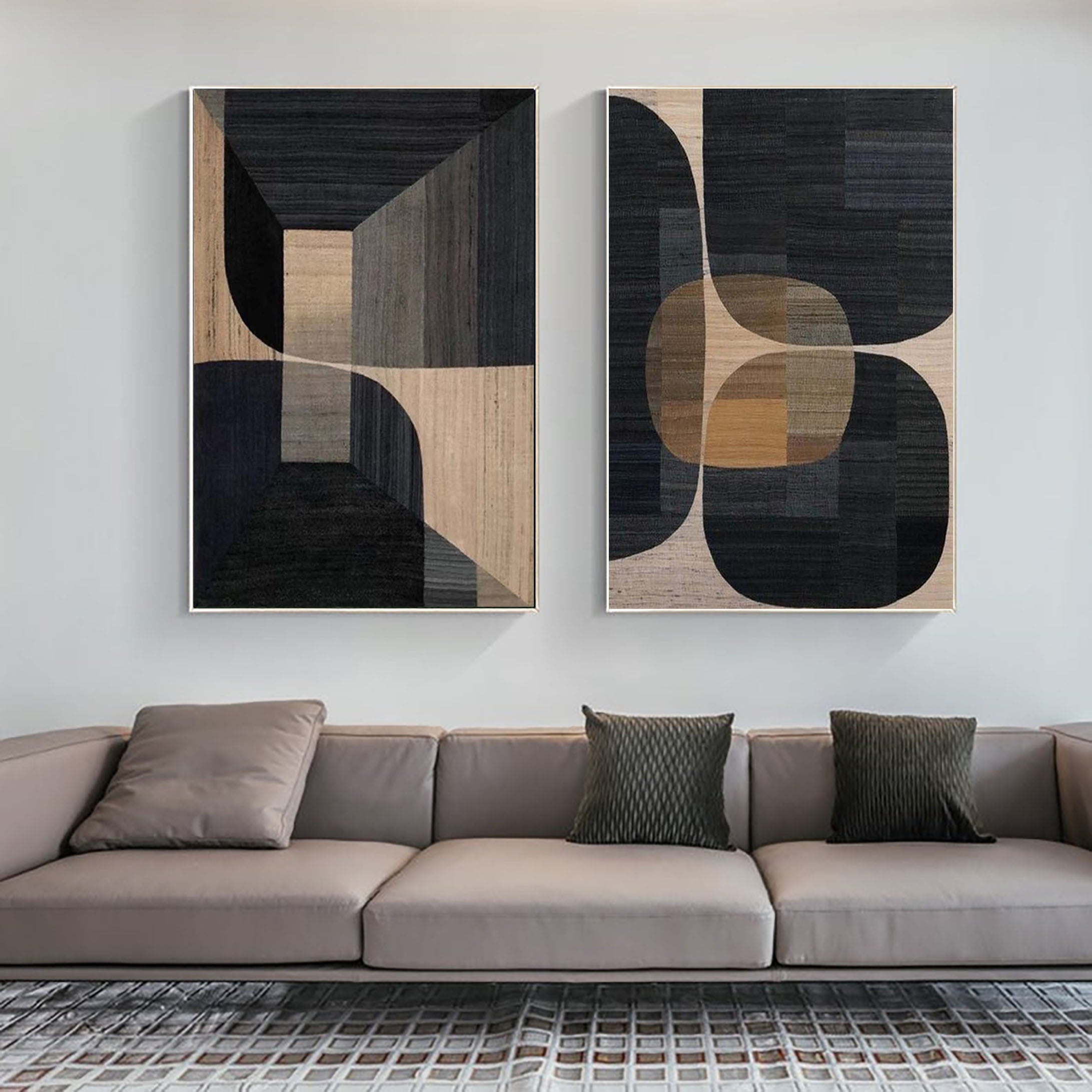 Beige & Brown Abstract Painting SET OF 2 #LL 014