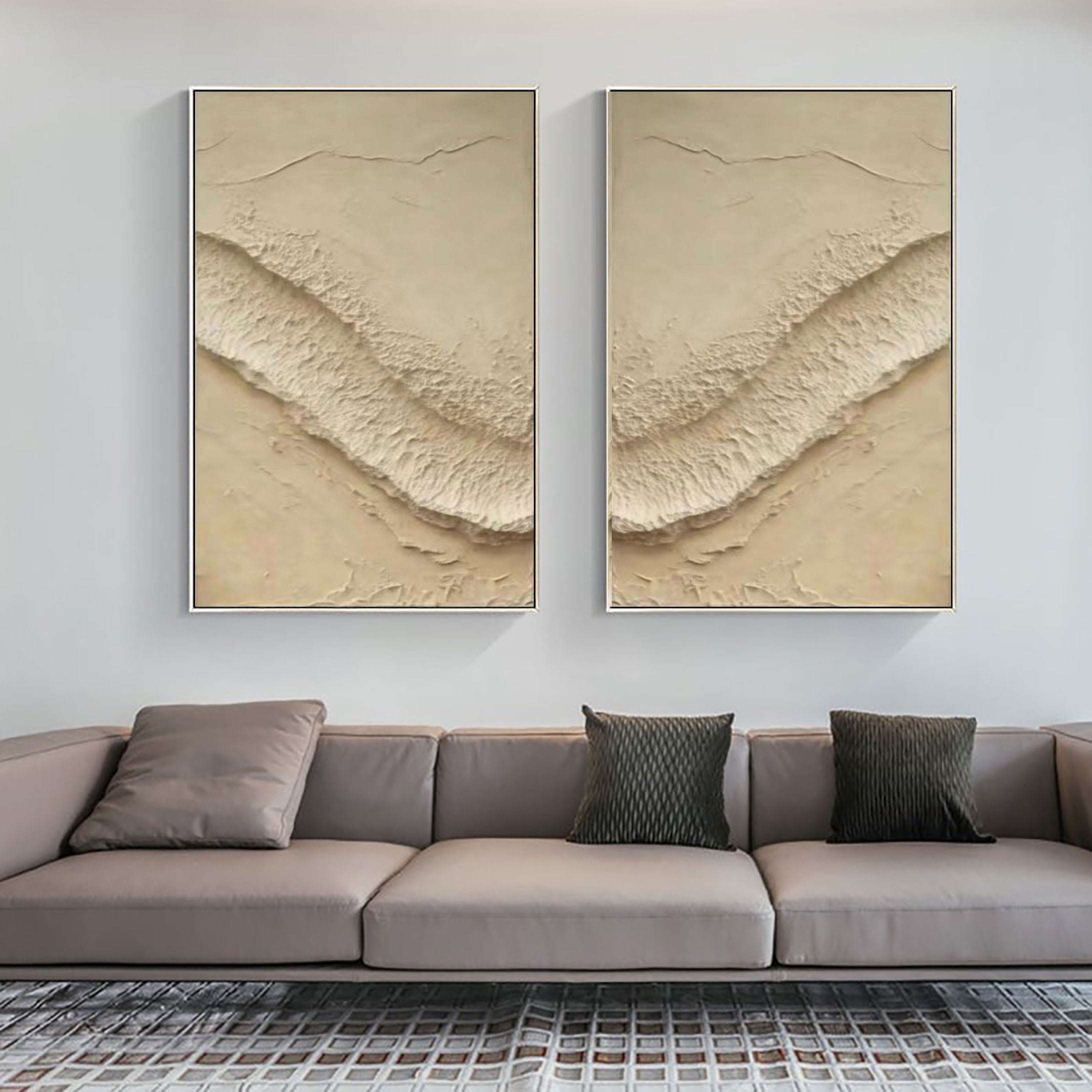 Beige Abstract Texture Art Set for Living Room Decor #BBS 004