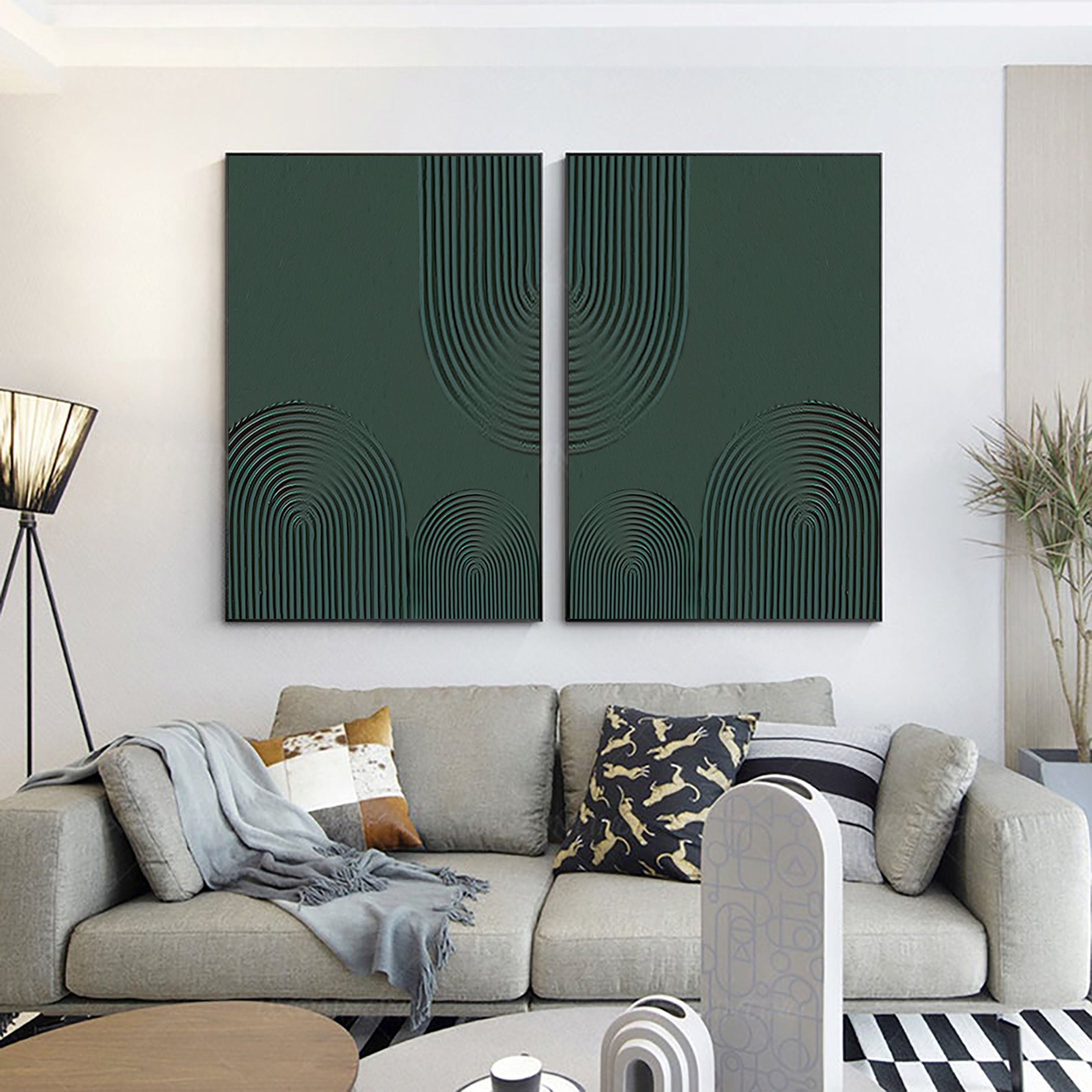 Geometric Style Wall Art  Modern Teal Oil Painting  SET OF 2 #BGS 003