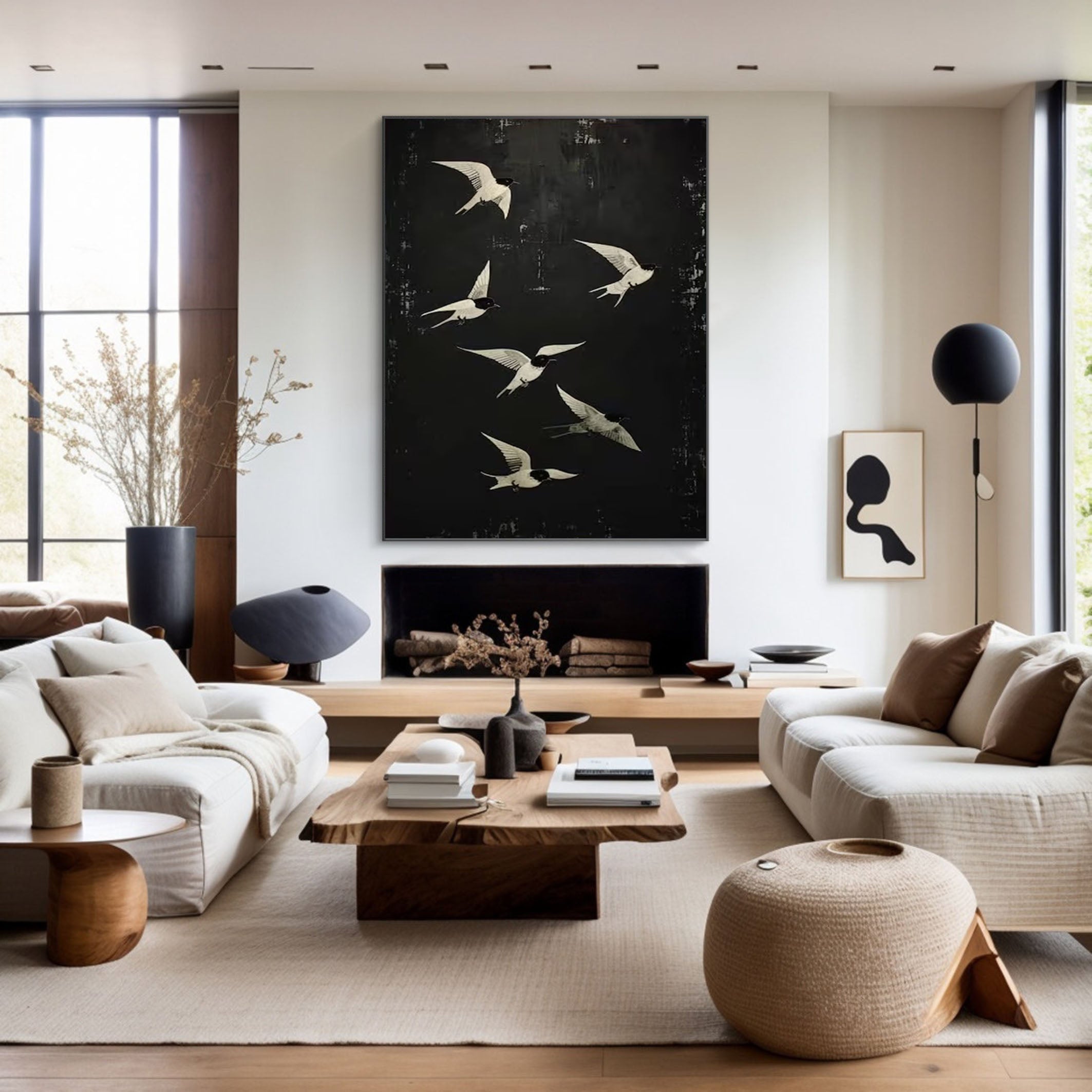 Black and White Birds Abstract Wall Art for Elegant Home Decor #BM 050