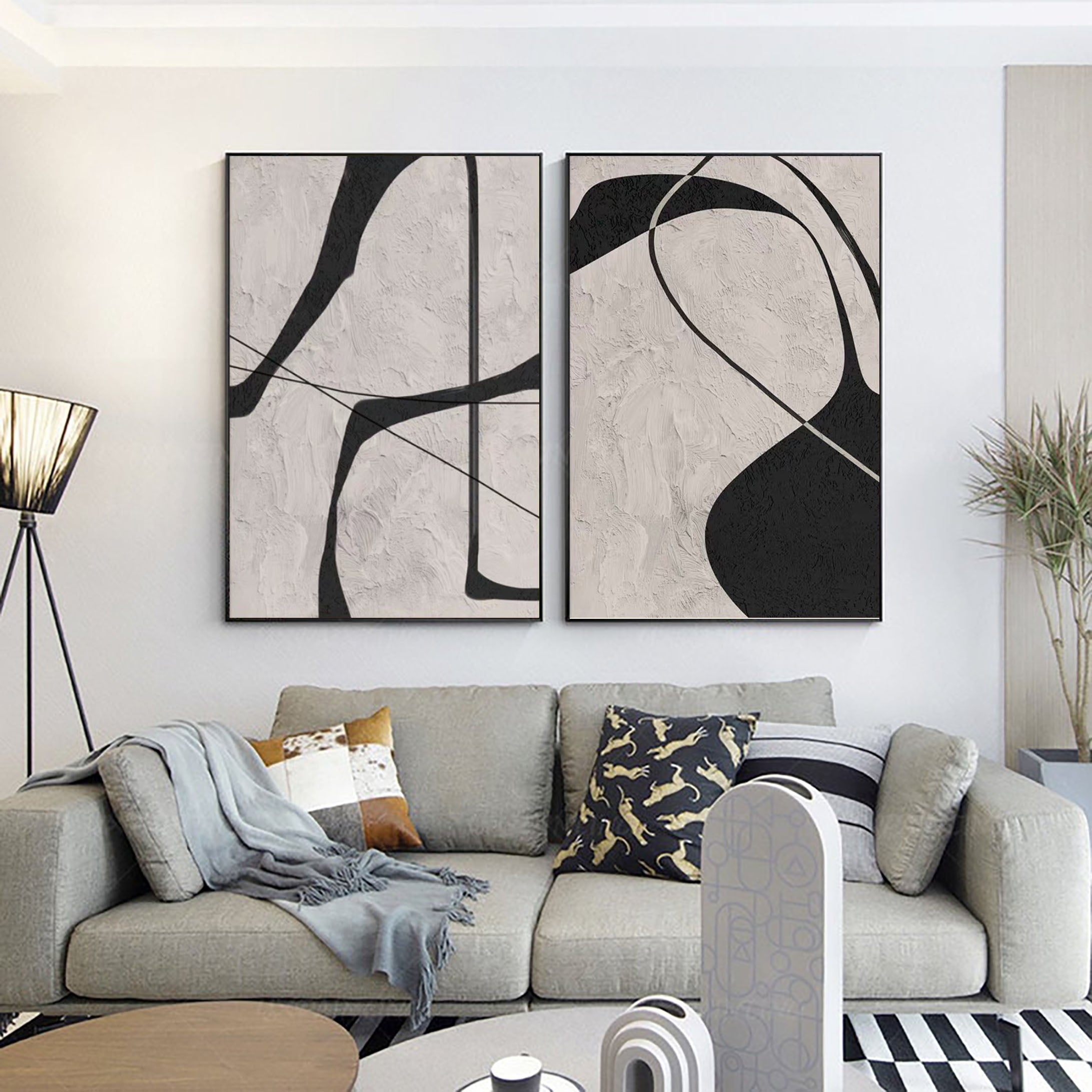 Black & White Abstract  Painting  SET OF 2 #CXA 013