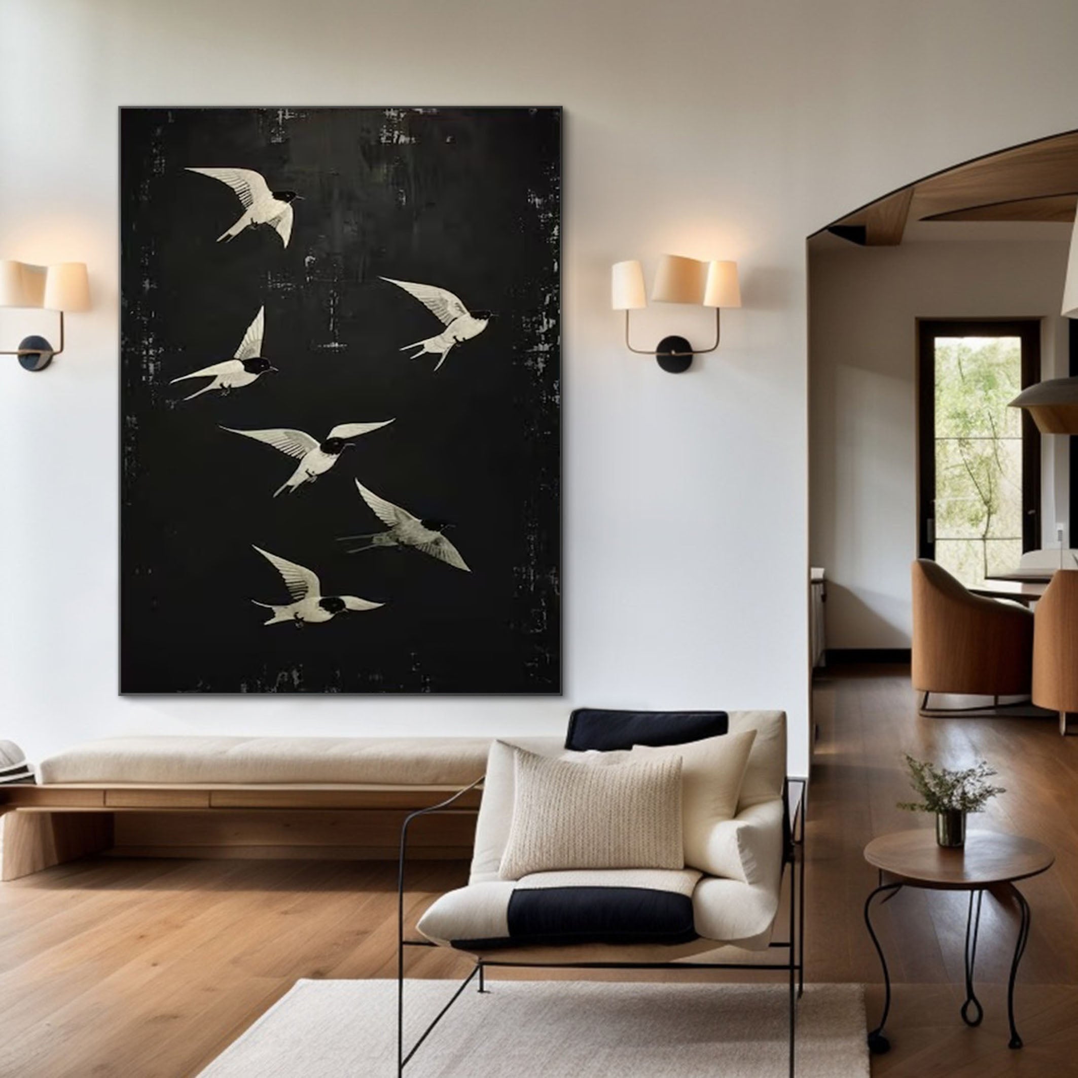 Black and White Birds Abstract Wall Art for Elegant Home Decor #BM 050