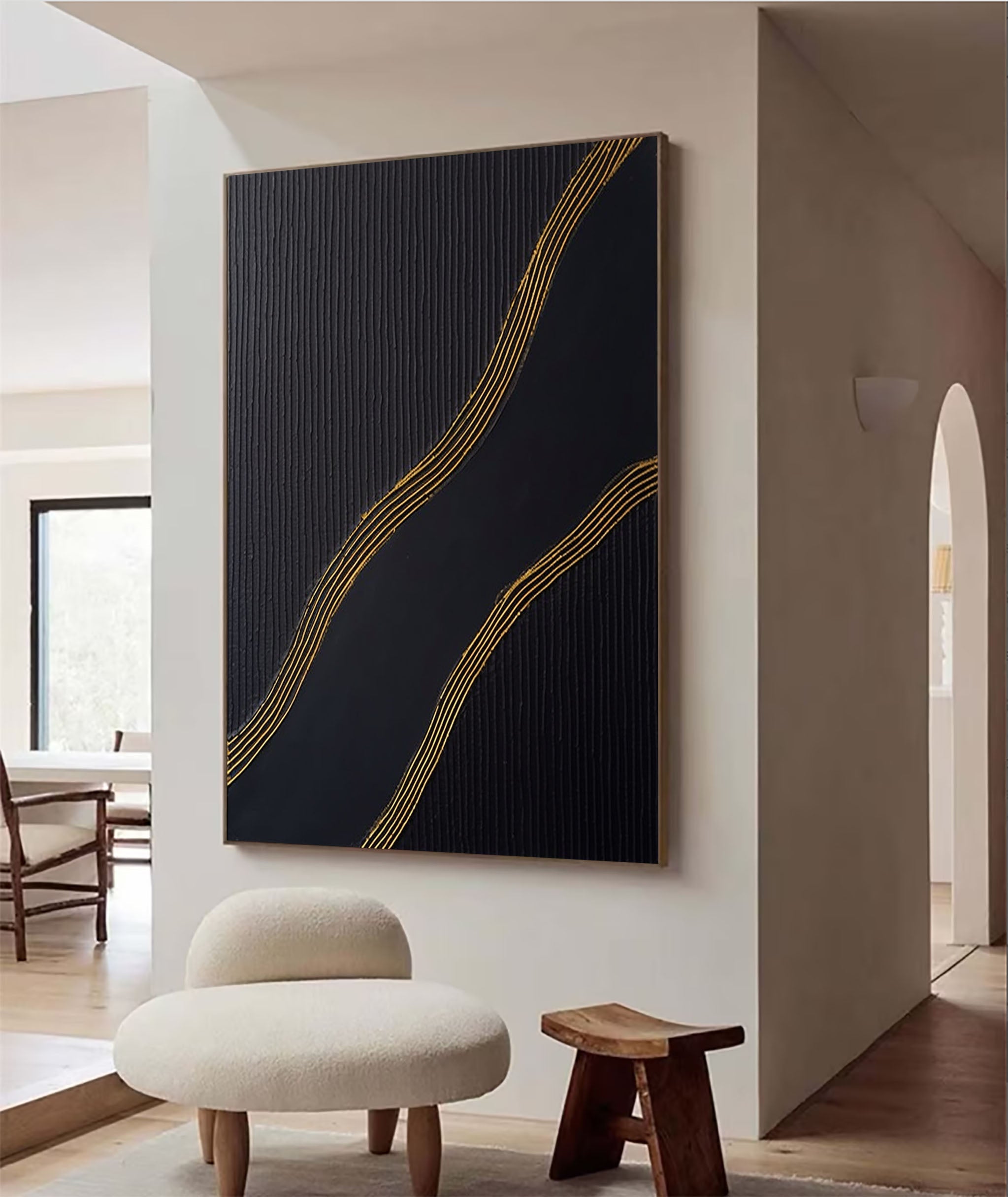 Large Black and Gold Abstract Canvas Art for Home Decor #BM 025