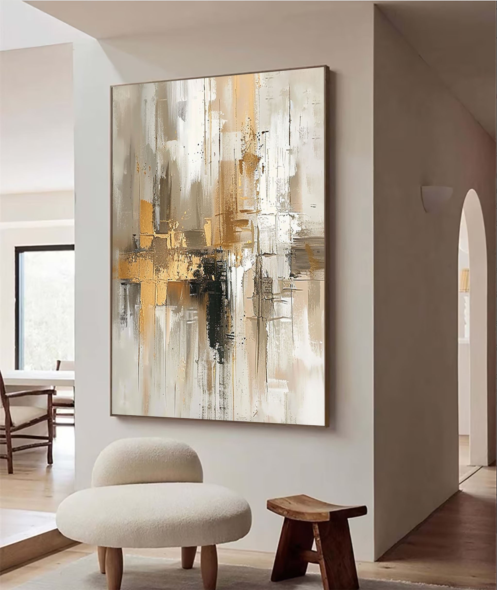 Neutral and Gold Abstract Art Oil Painting for Living Room #BBA 015