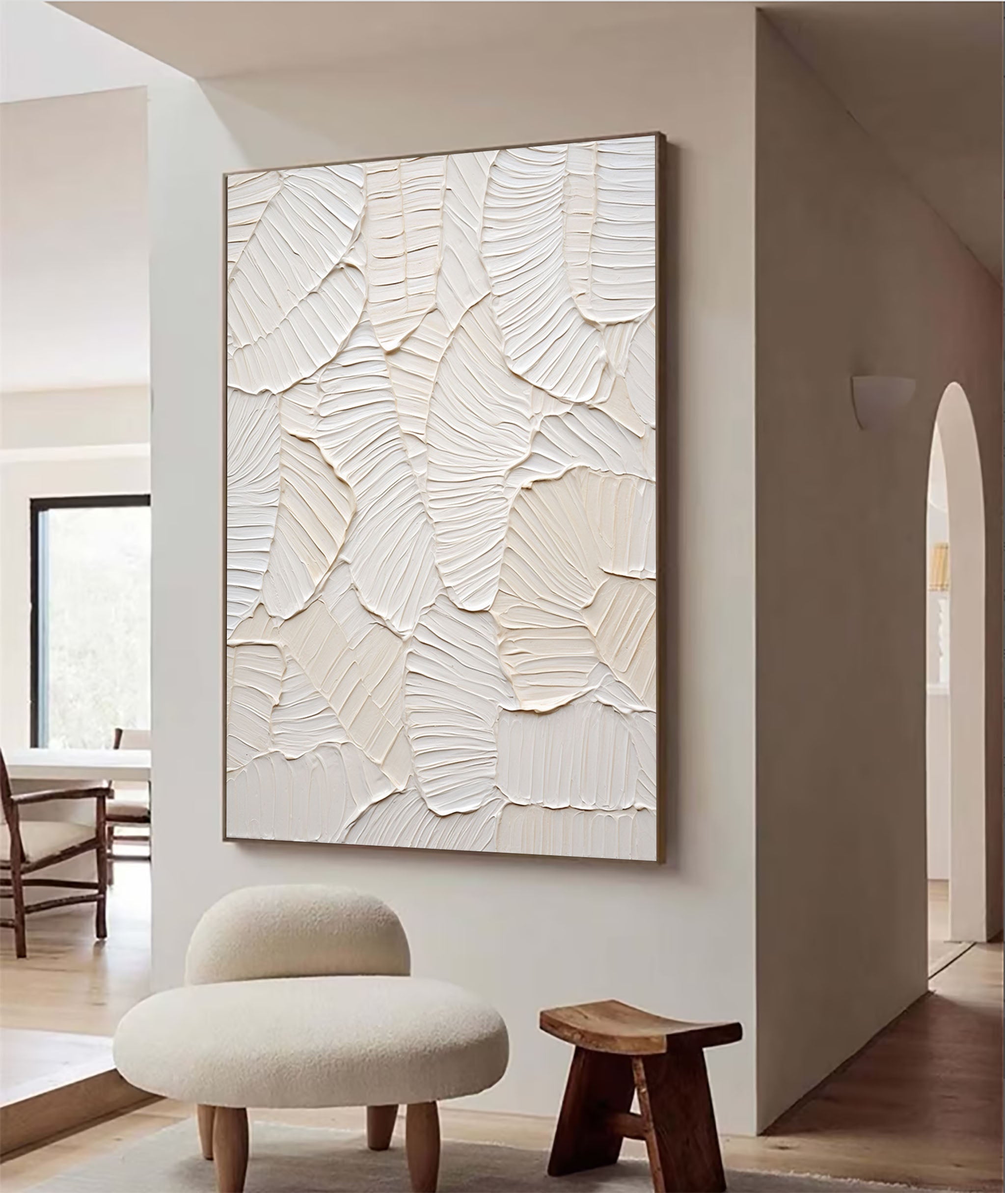 Elegant White Leaf Texture Canvas Art #WM 012