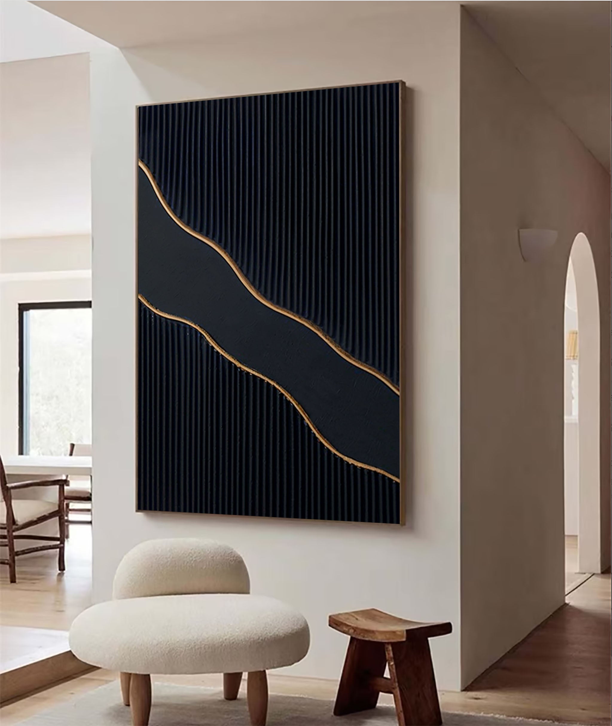 Black and Gold Modern Oil Painting | Elegant Decor for Contemporary Interiors #BM 016