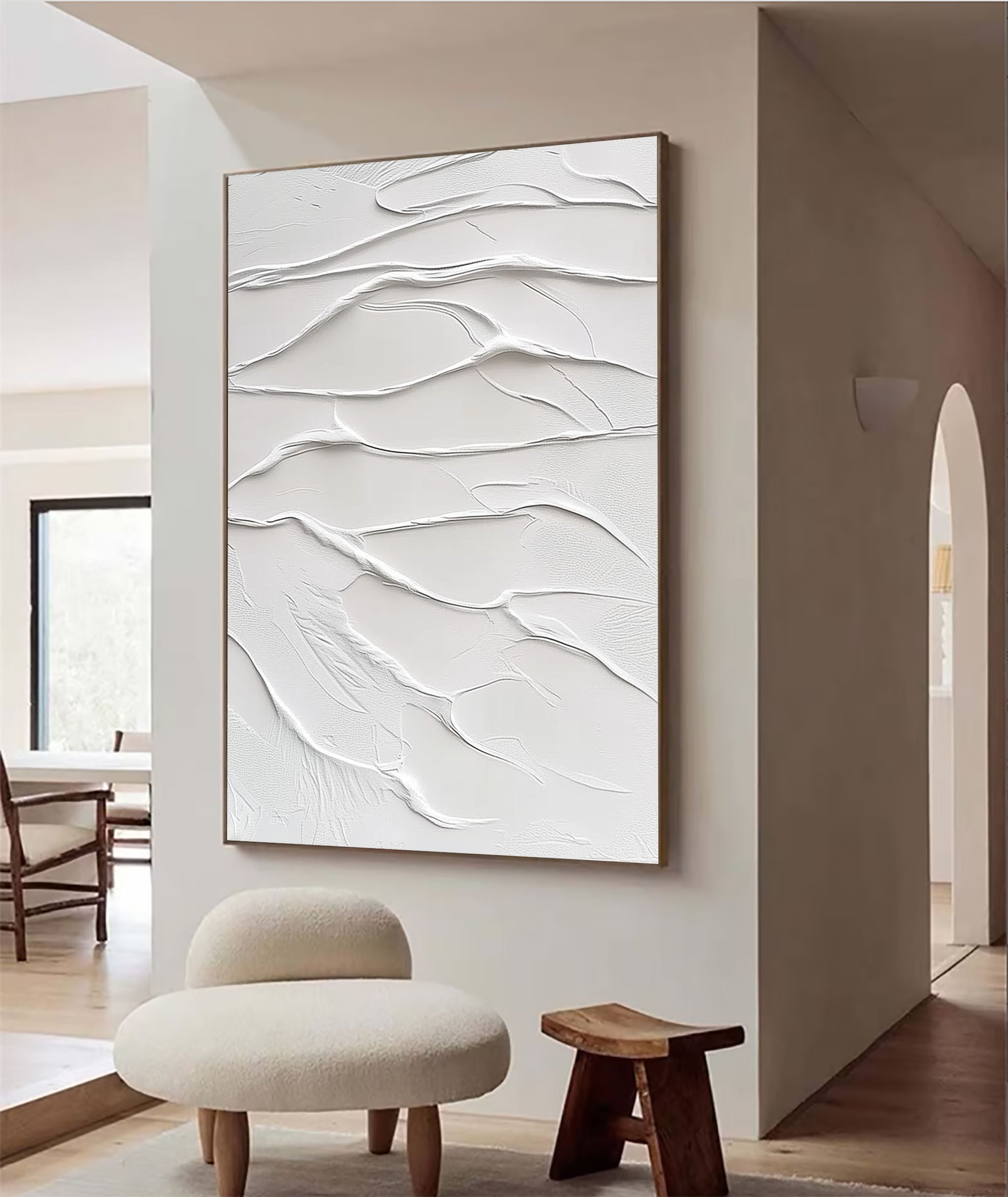 Large White Textured Abstract Art for Room Decor #WM 018