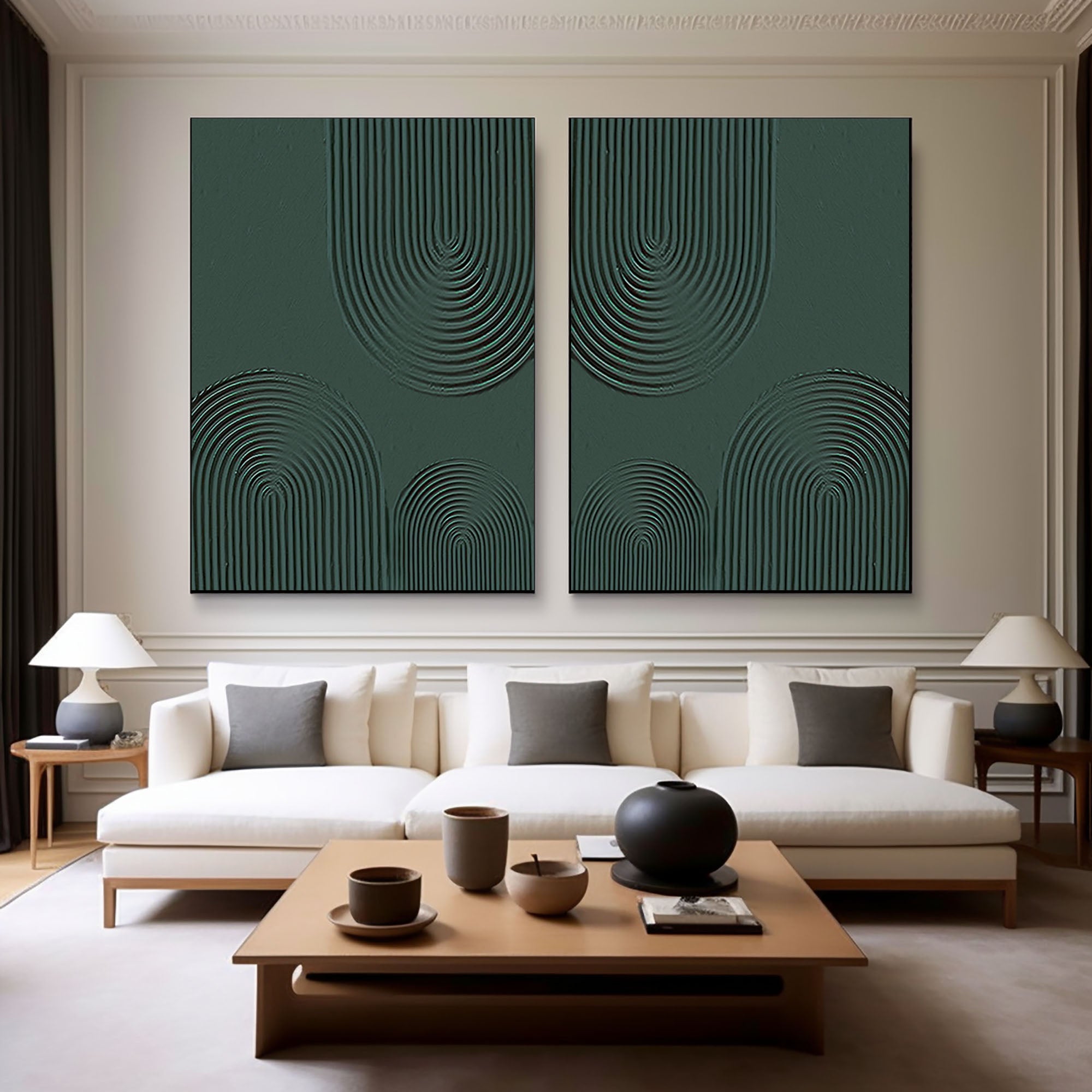 Geometric Style Wall Art  Modern Teal Oil Painting  SET OF 2 #BGS 002