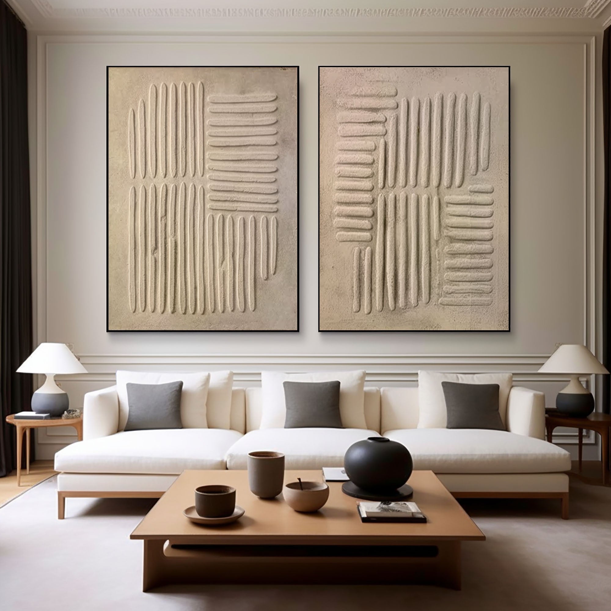 Modern Beige Texture Canvas Wall Art Duo Set Of 2 #BBS 003