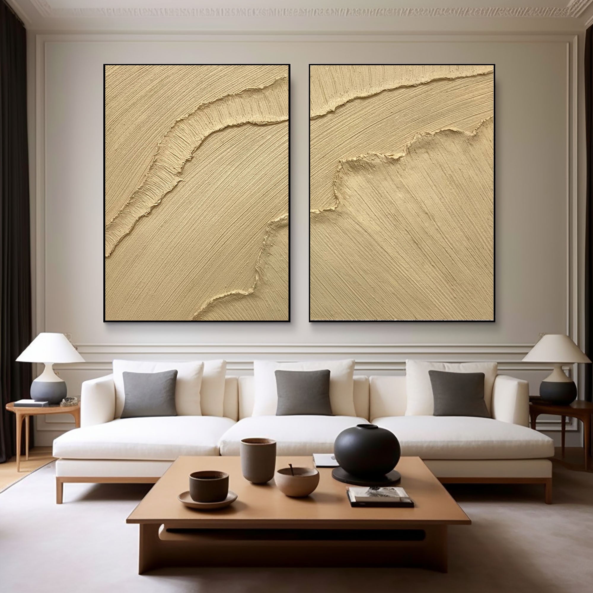 Modern Beige Texture Canvas Wall Art Duo Set Of 2 #BBS 001