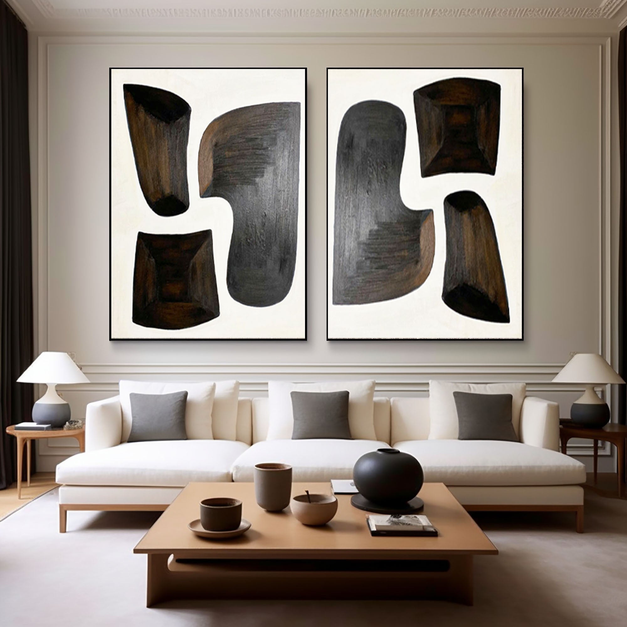 Large Black and White Abstract Canvas Art #BAS 001