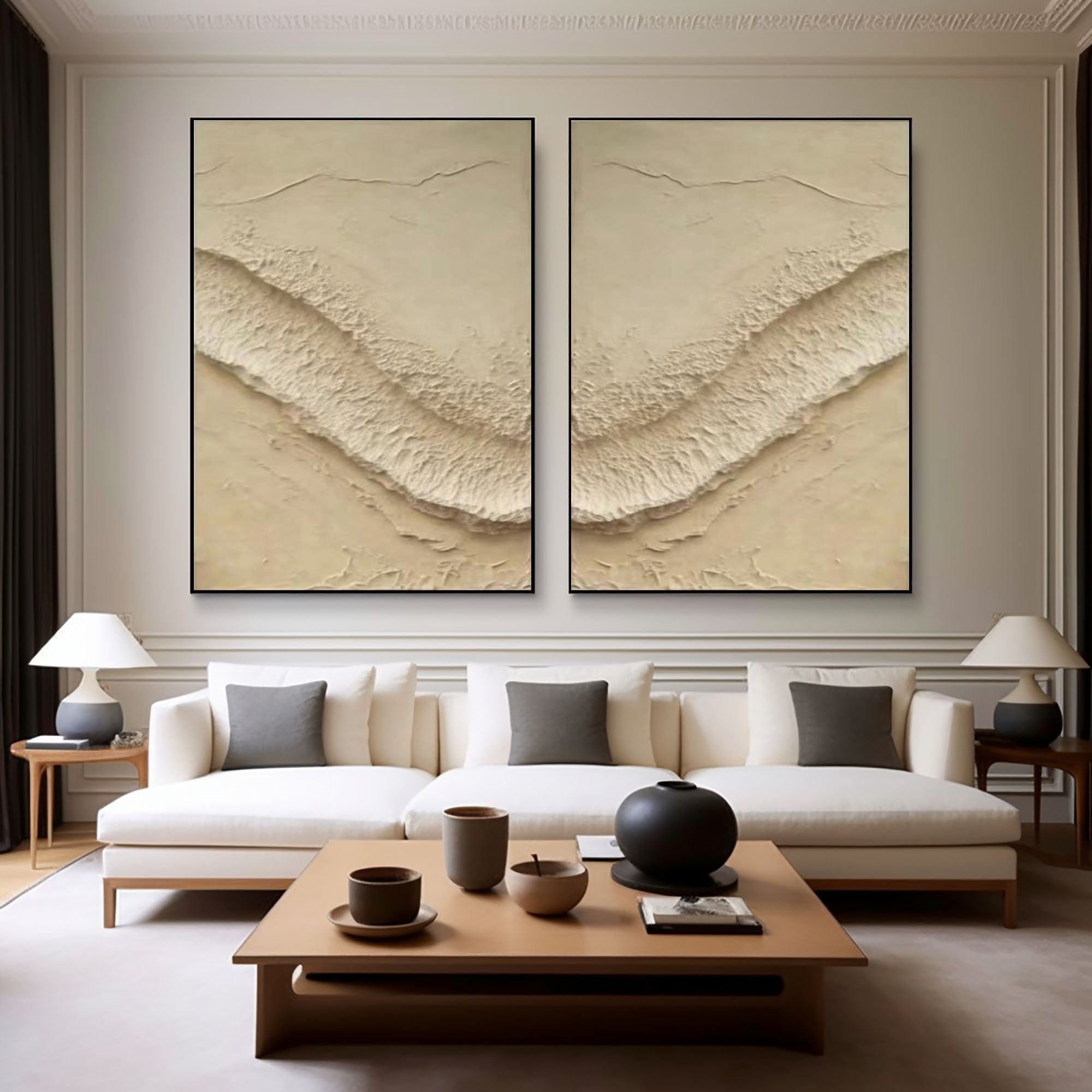 Beige Abstract Texture Art Set for Living Room Decor #BBS 004