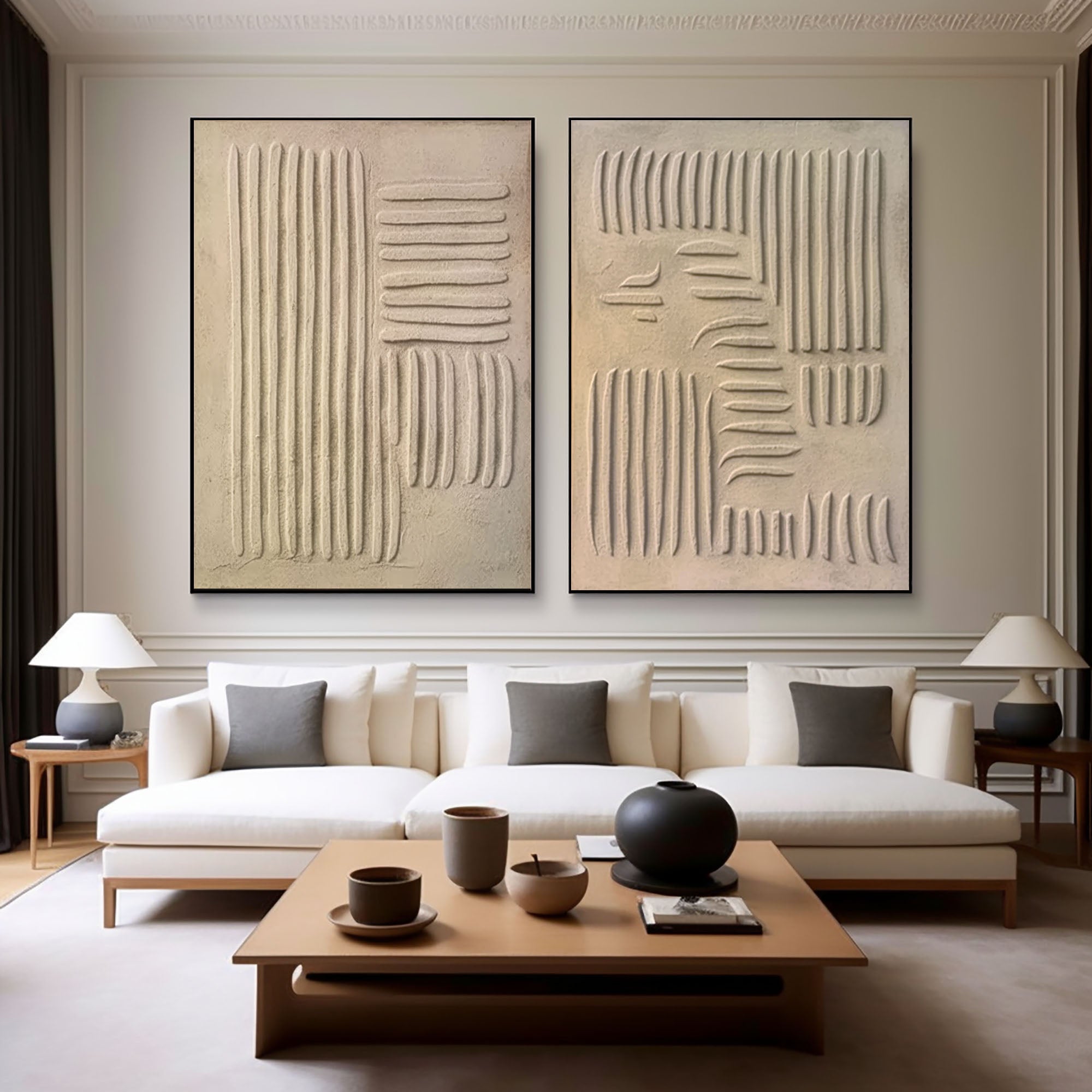 Modern Beige Texture Canvas Wall Art Duo Set Of 2 #BBS 002