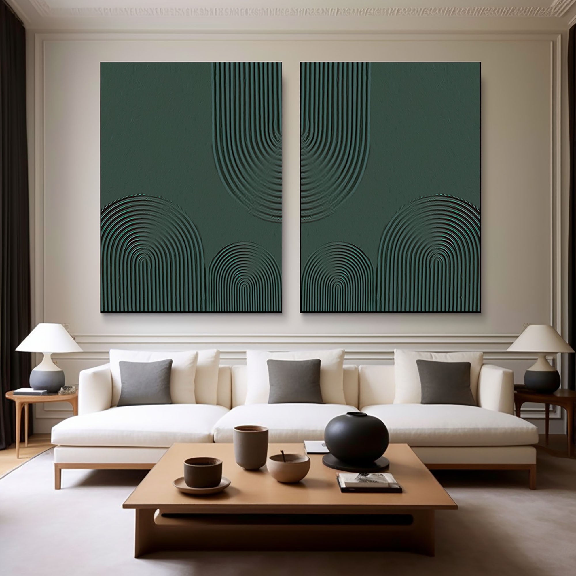 Geometric Style Wall Art  Modern Teal Oil Painting  SET OF 2 #BGS 003