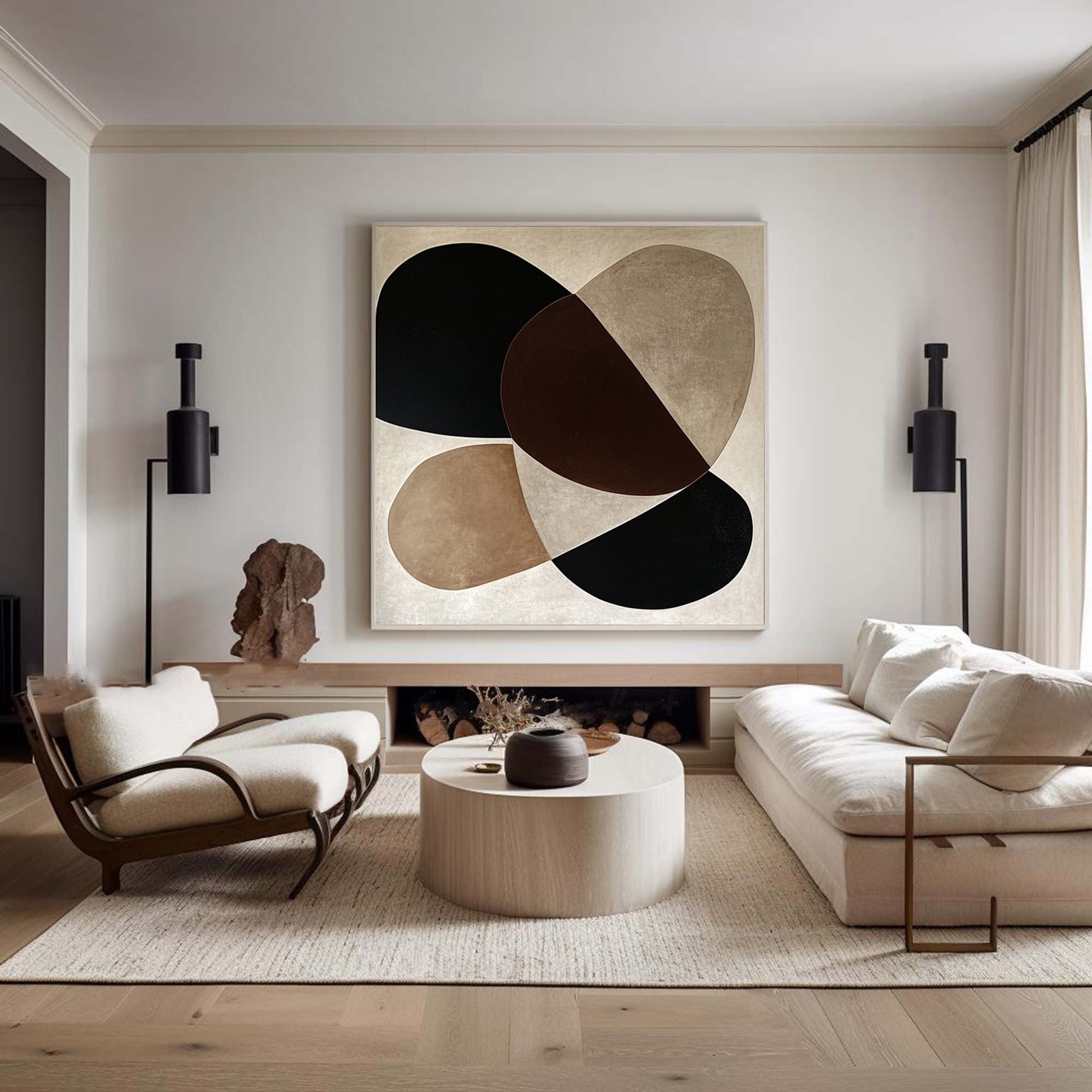 Geometric Abstract Painting with Organic Shapes for Modern Decor #BBA 025