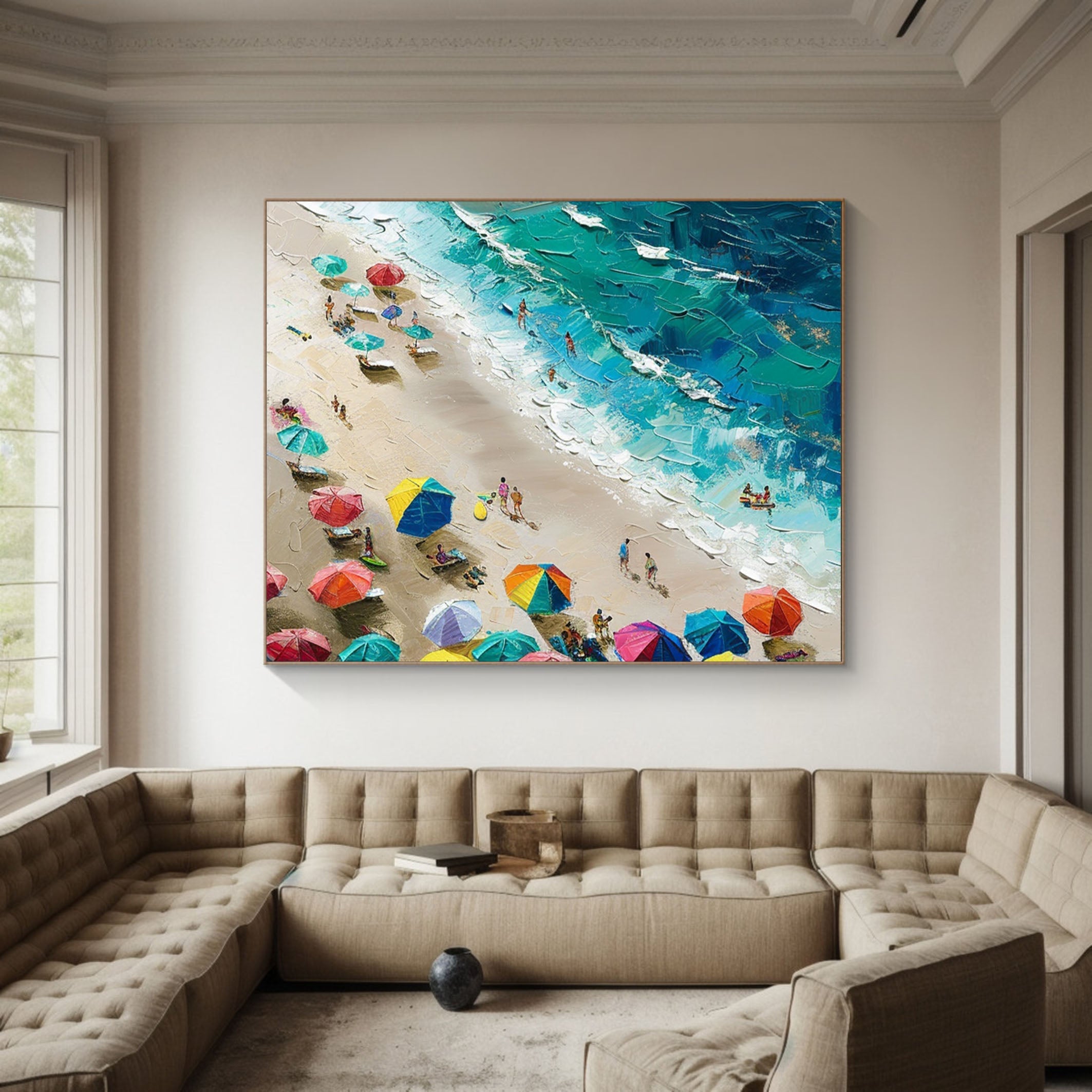 Coastal Wall Art Lively Beach Canvas Painting #OS 022