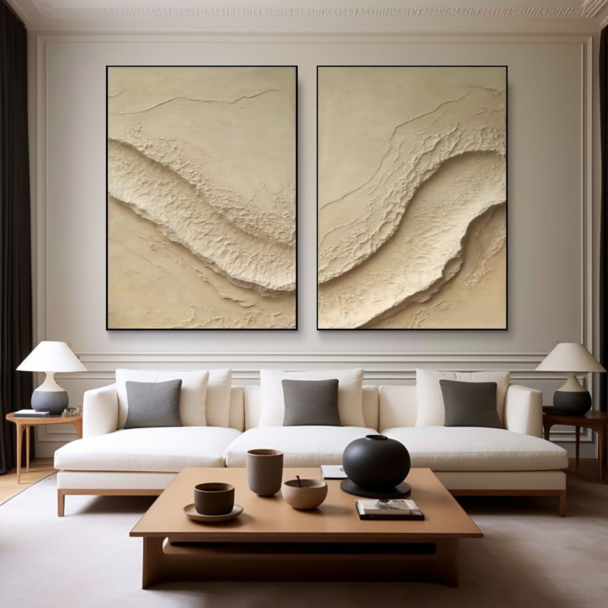 Beige Abstract Texture Art Set for Living Room Decor #BBS 005