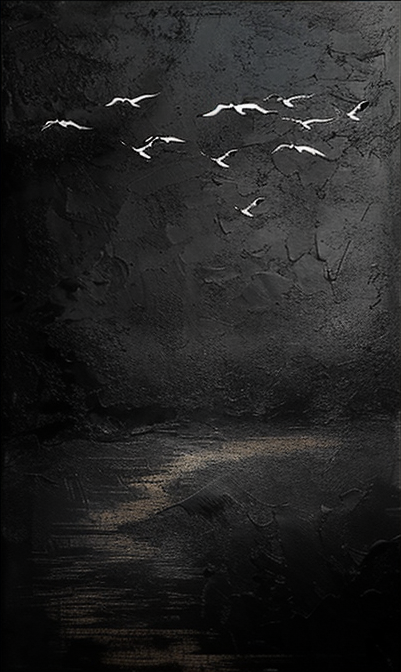 Mystical Birds Abstract Wall Art Black and White Textured Canvas #BM 054