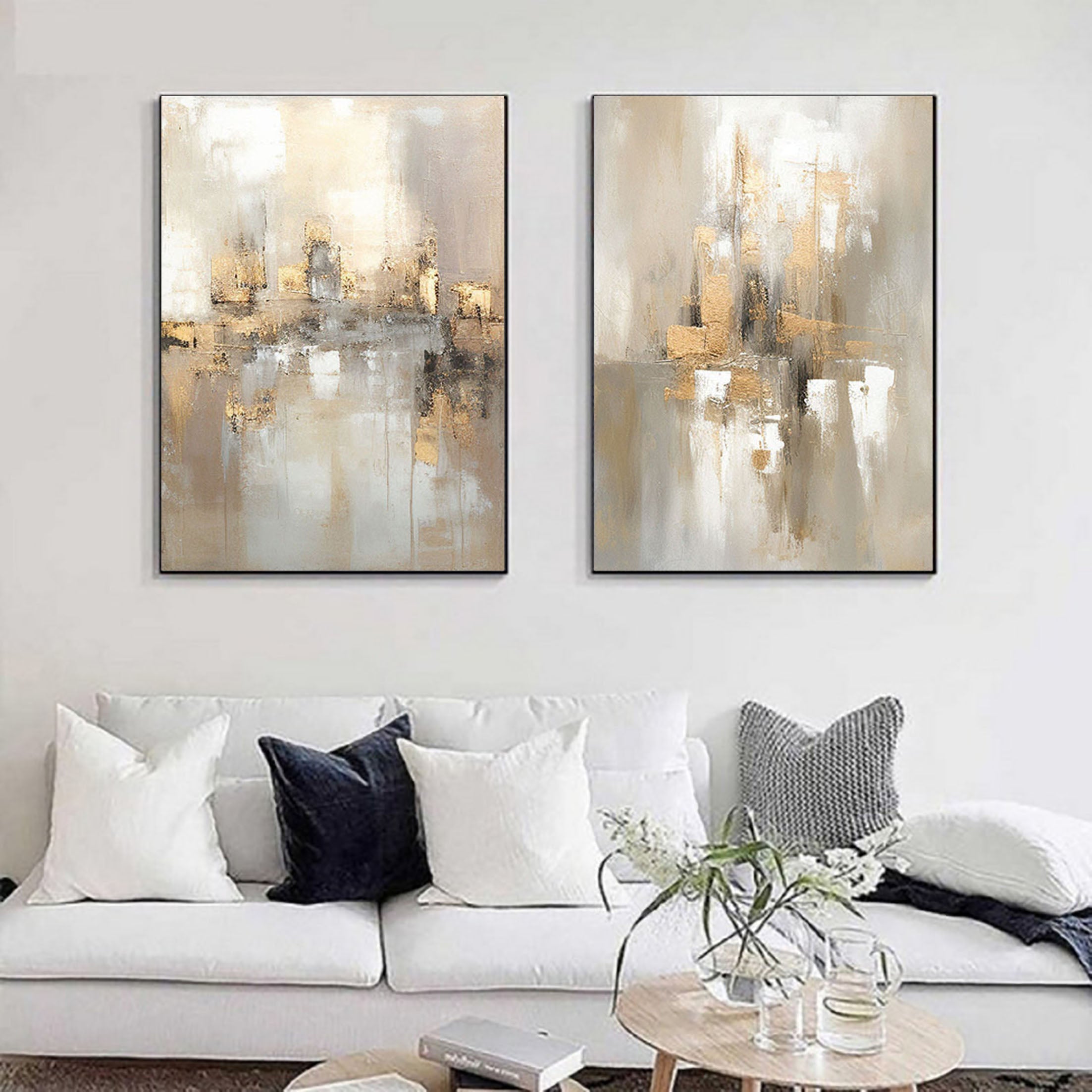 Beige & Brown Abstract Painting SET OF 2 #CXA 019