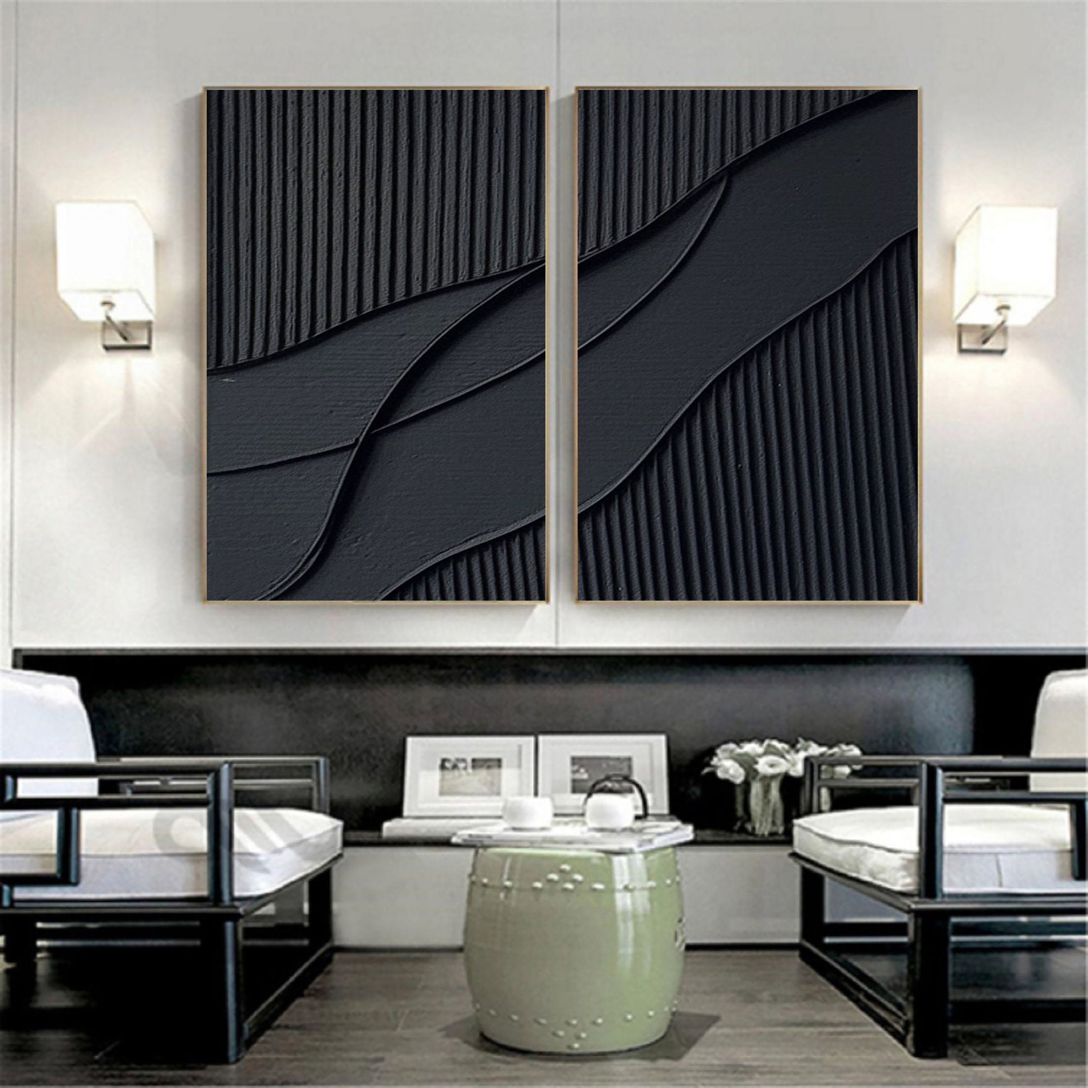 Black Abstract Painting SET OF 2 #CXA 007