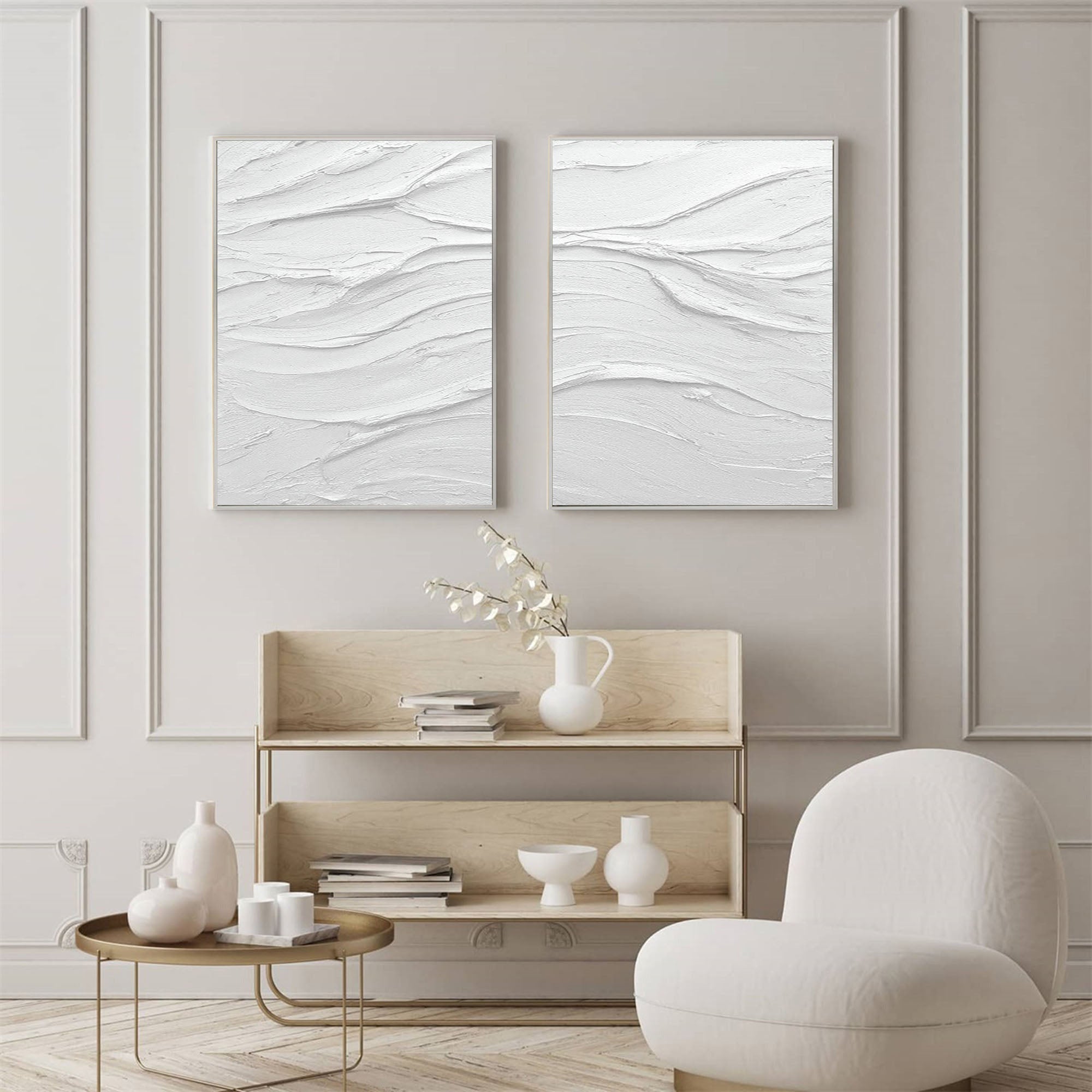 White Minimalist Abstract Painting SET OF 2 #AVG 022