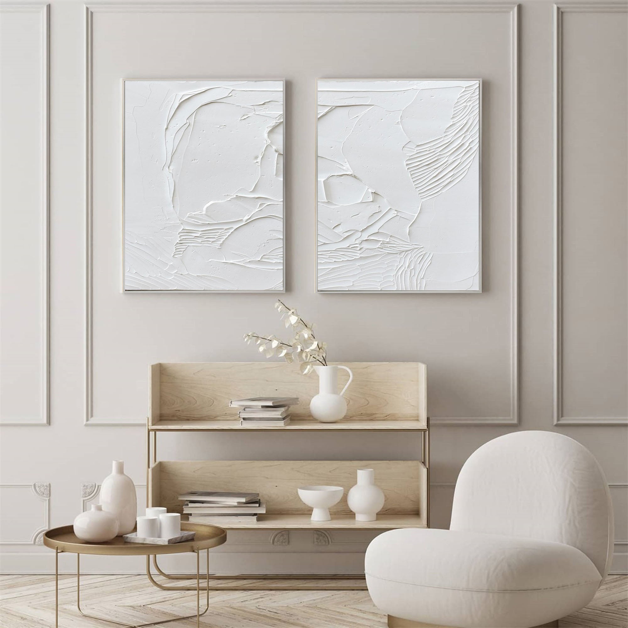 White Minimalist Abstract Painting SET OF 2 #AVG 017