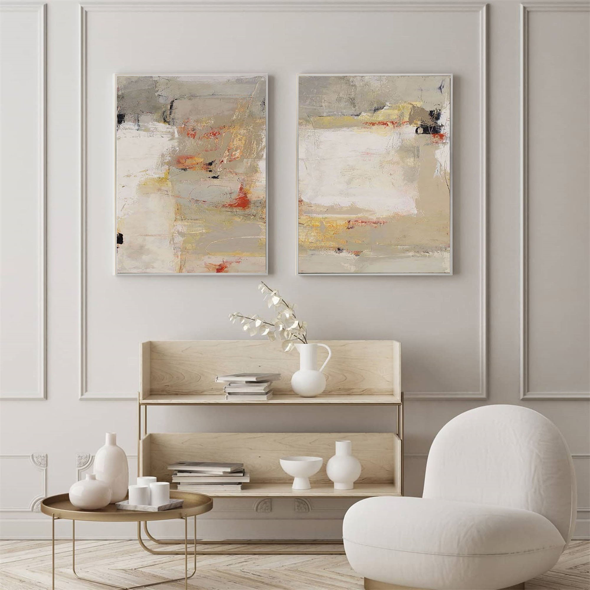 Beige & Brown Abstract  Painting SET OF 2 #AVG 031