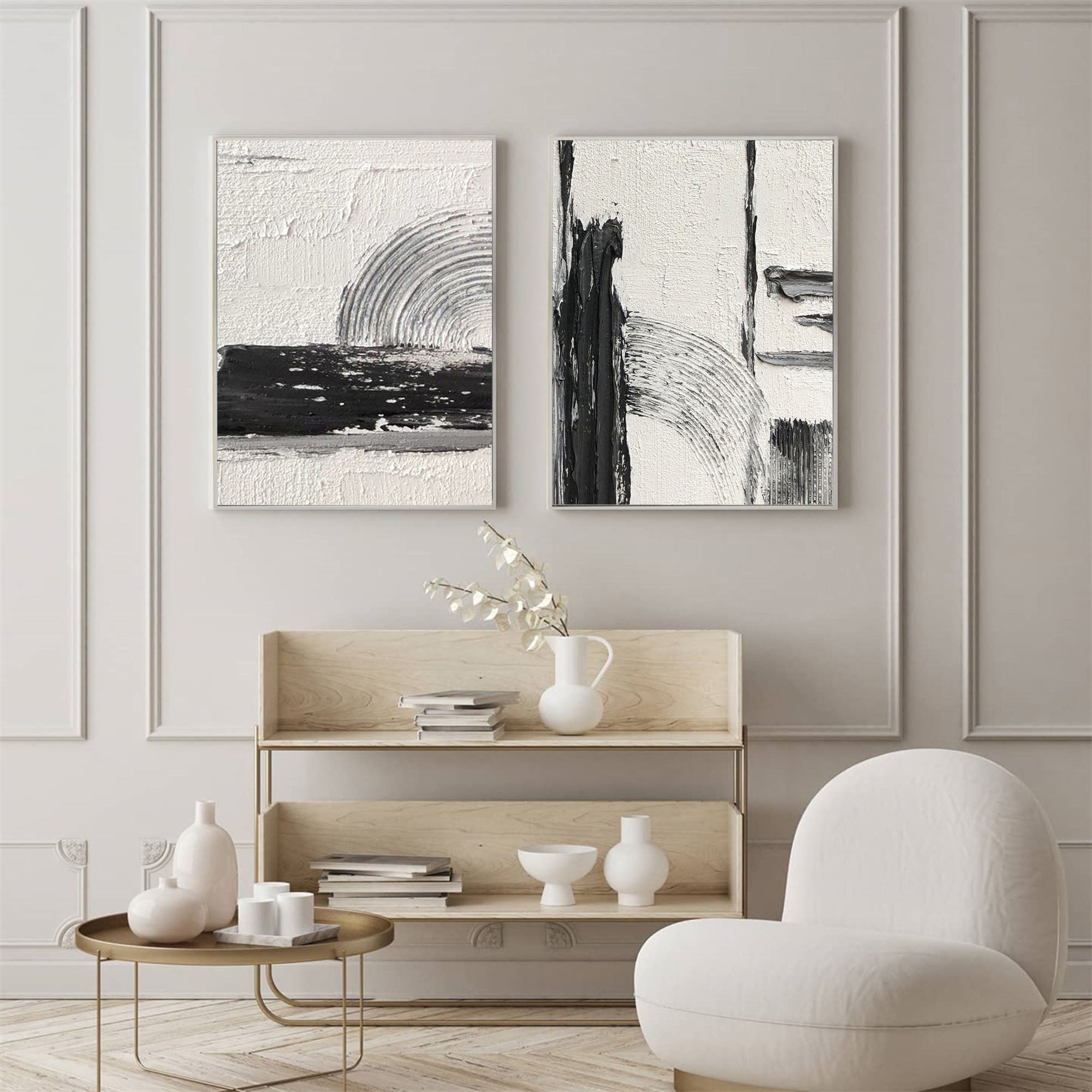 Black & White Abstract  Painting SET OF 2 #AVG 029