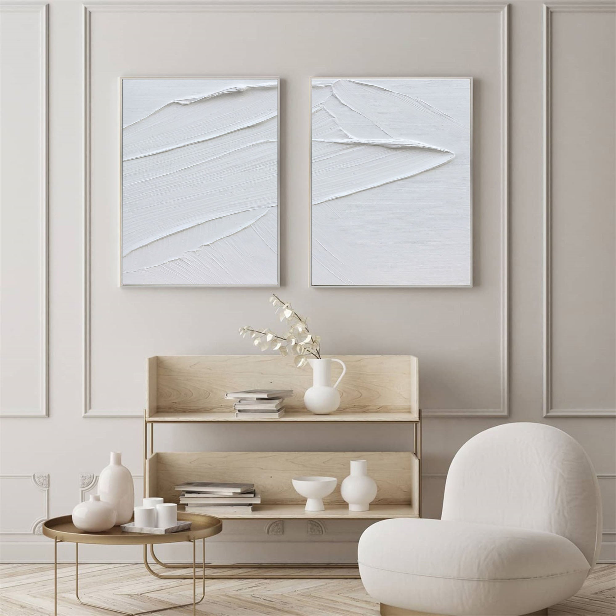 White Minimalist Abstract Painting SET OF 2 #AVG 016