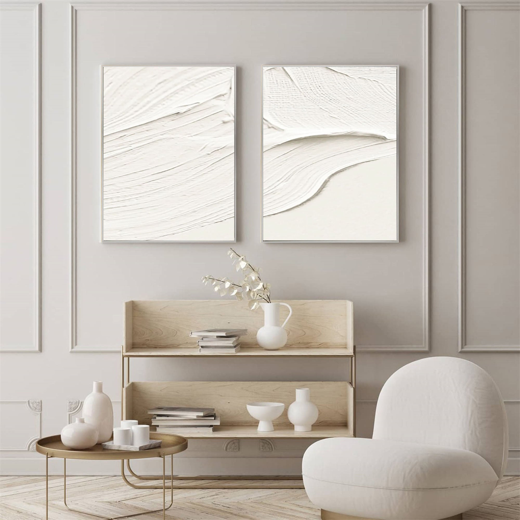 White Minimalist Abstract Painting SET OF 2 #AVG 023