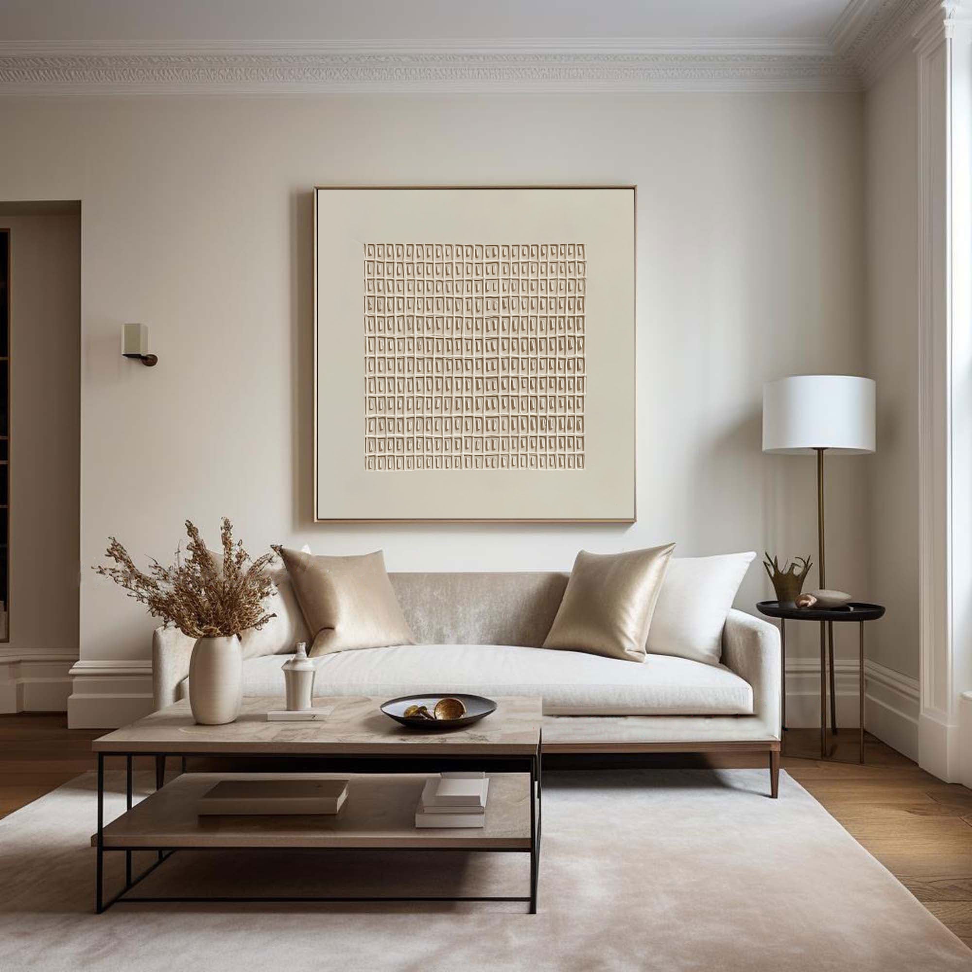 Modern Beige Grid Texture Wabi Sabi Wall Art #WS 012