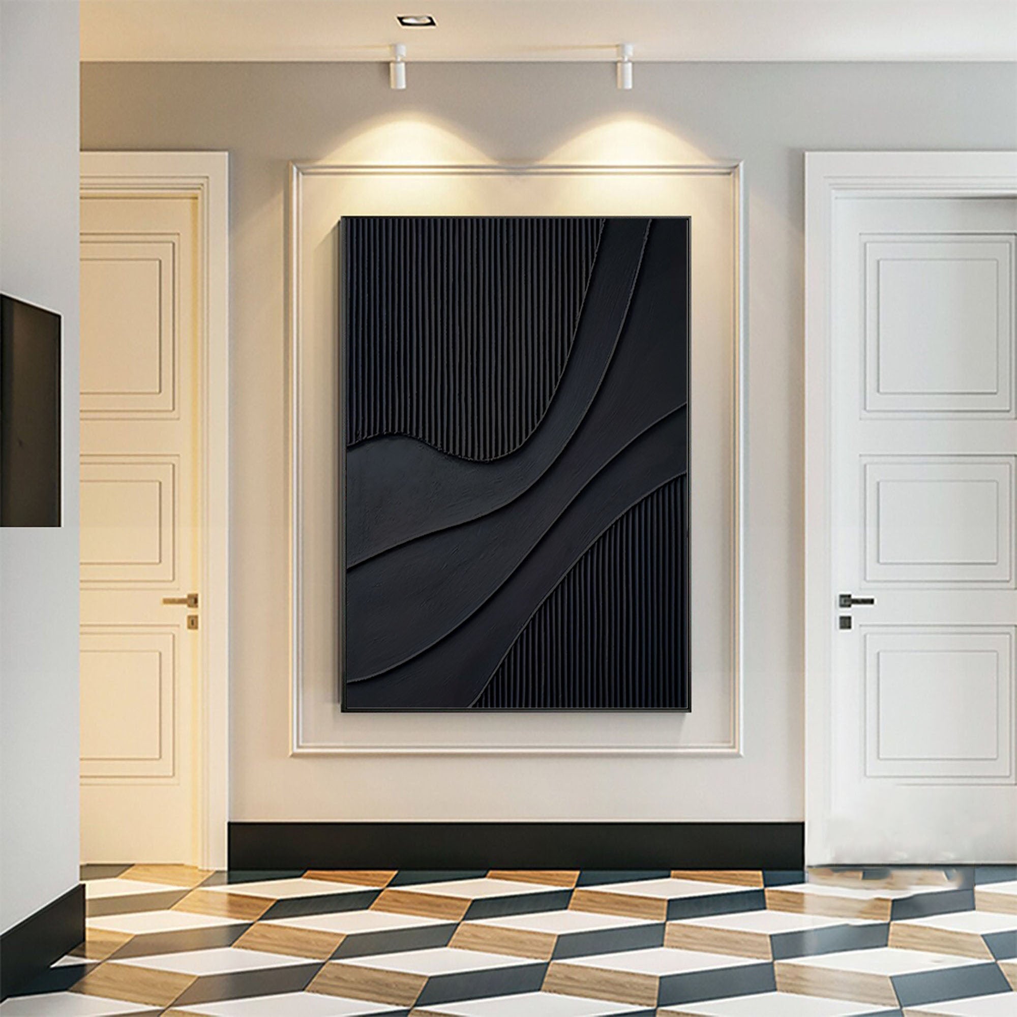 High-End Black Abstract Art Oil Painting for Luxury Interiors #BM 017