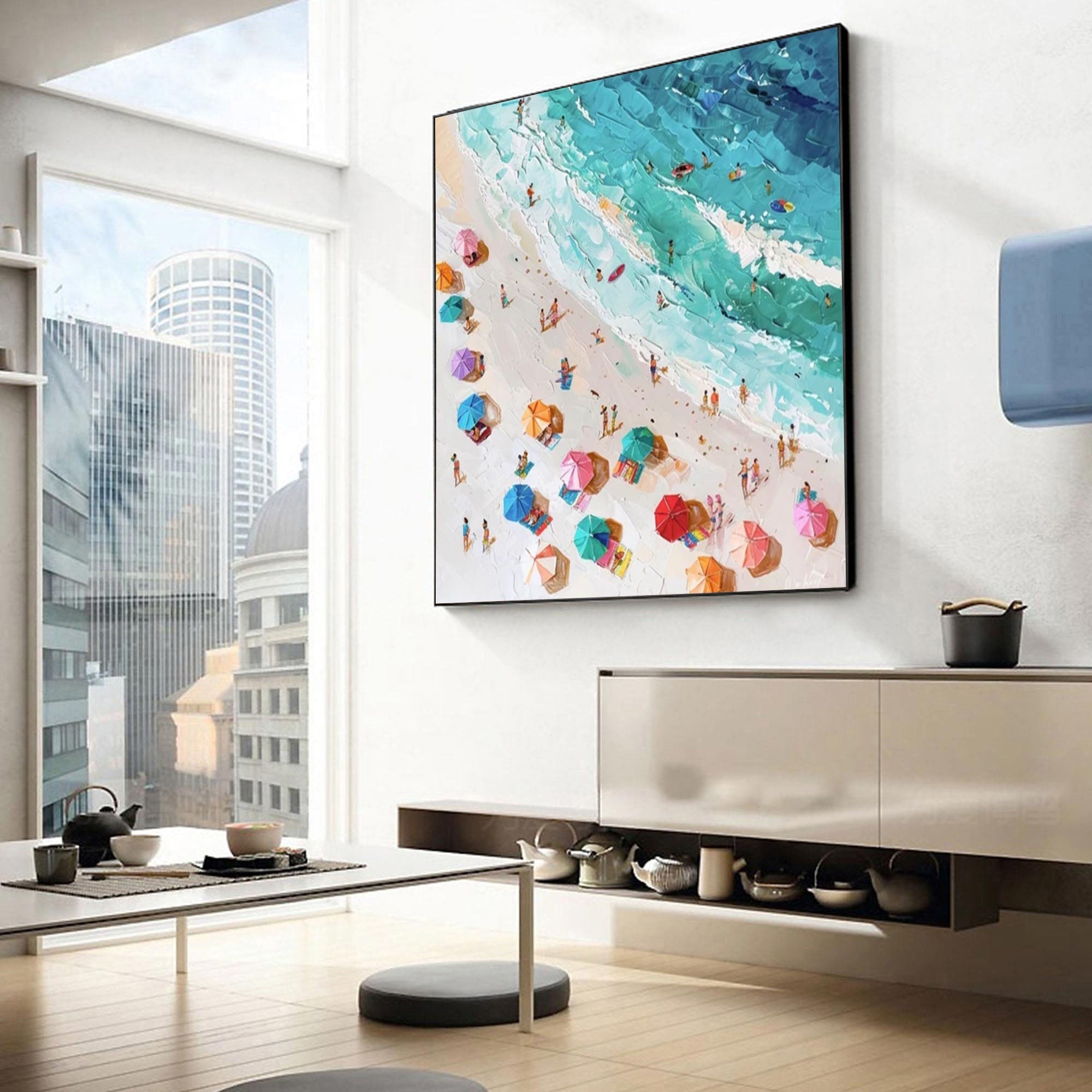 Coastal Wall Art Lively Beach Canvas Painting #OS 021