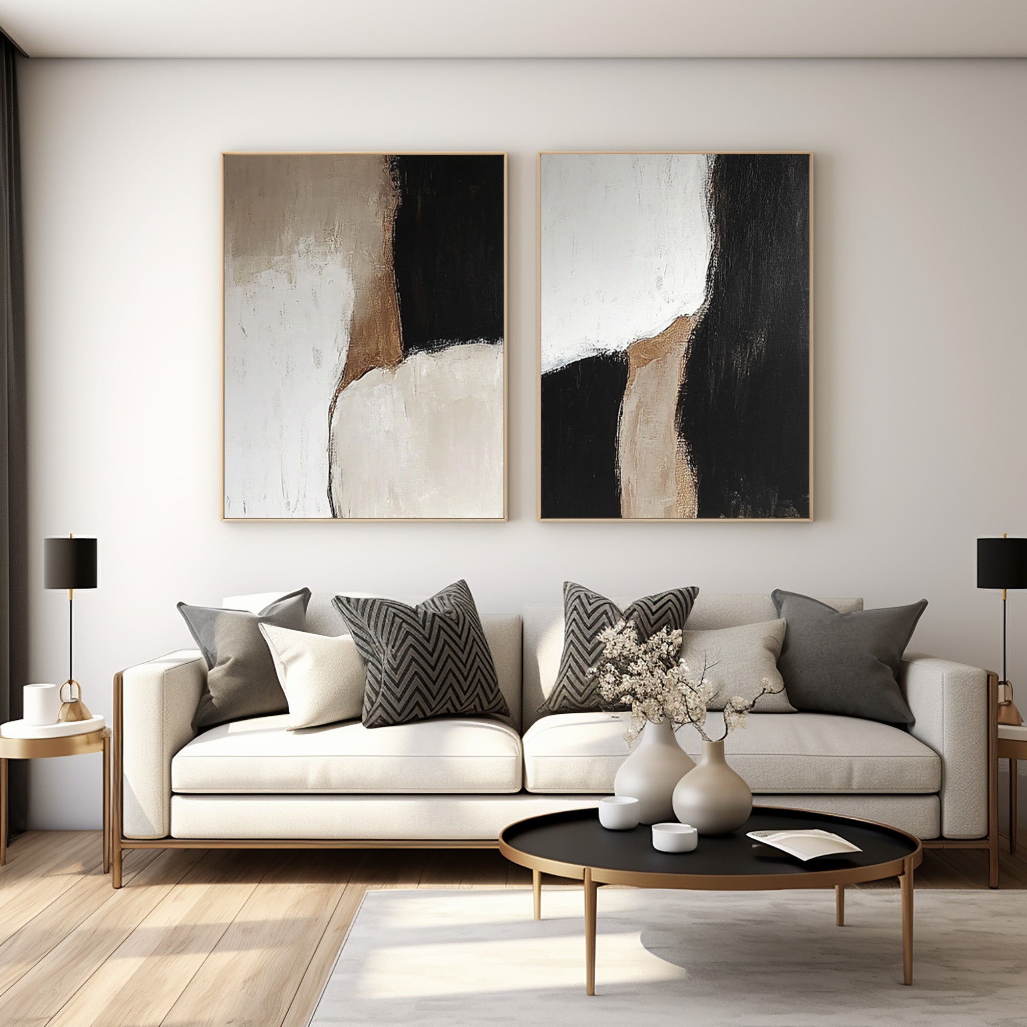 Elegant Neutral-Toned Abstract Wall Art Duo for Home Decor #BAS 002