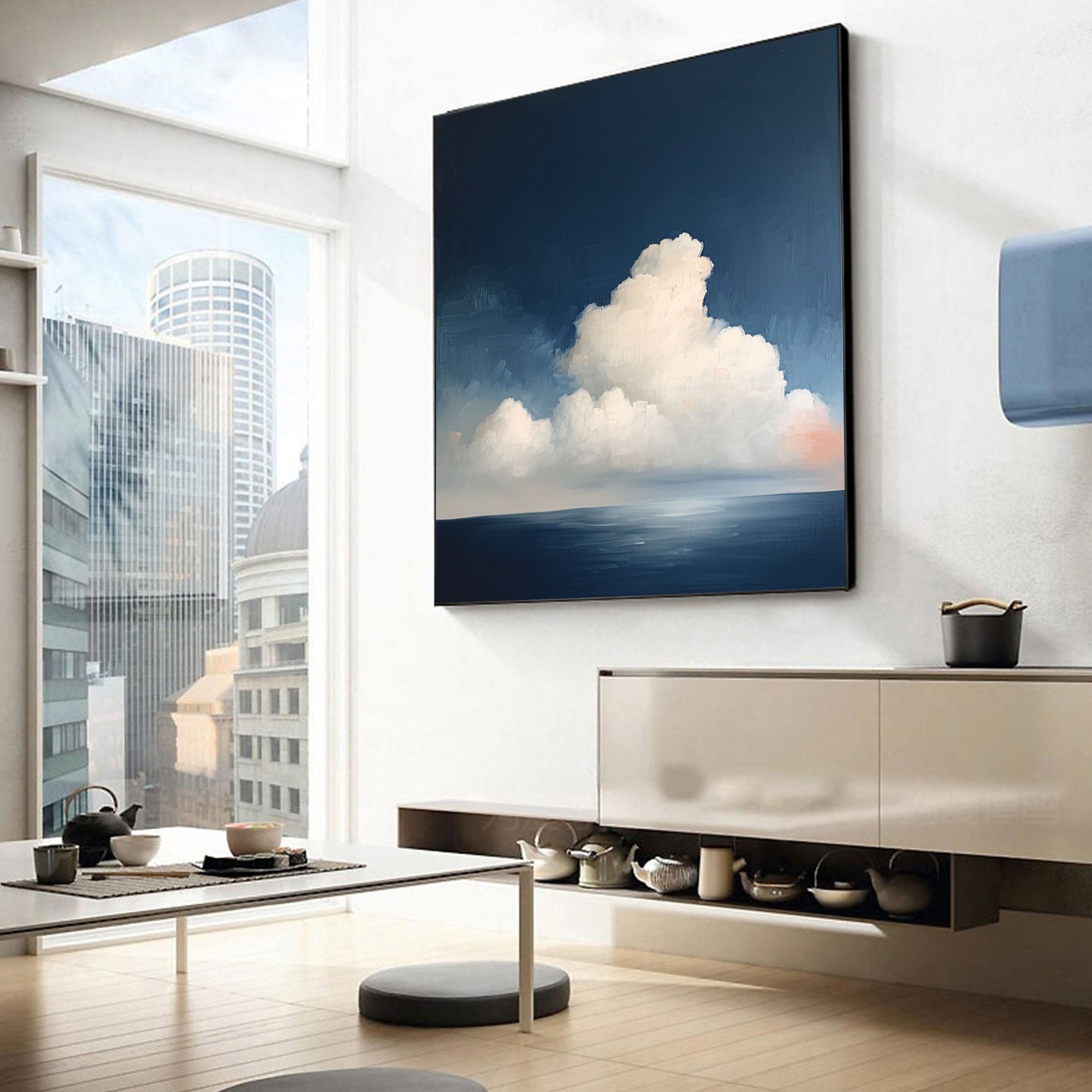 Serene Cloudscape Abstract Art Canvas Modern Sky Painting #OS 027