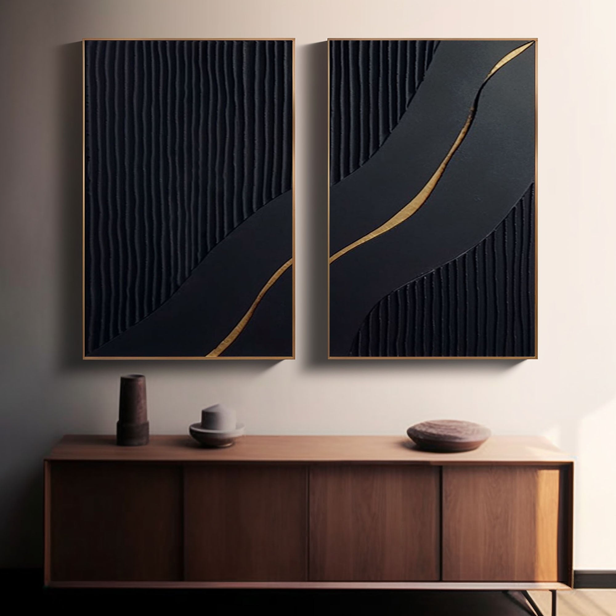 Luxury Black and Gold Abstract Painting on Canvas Set #BMS 002