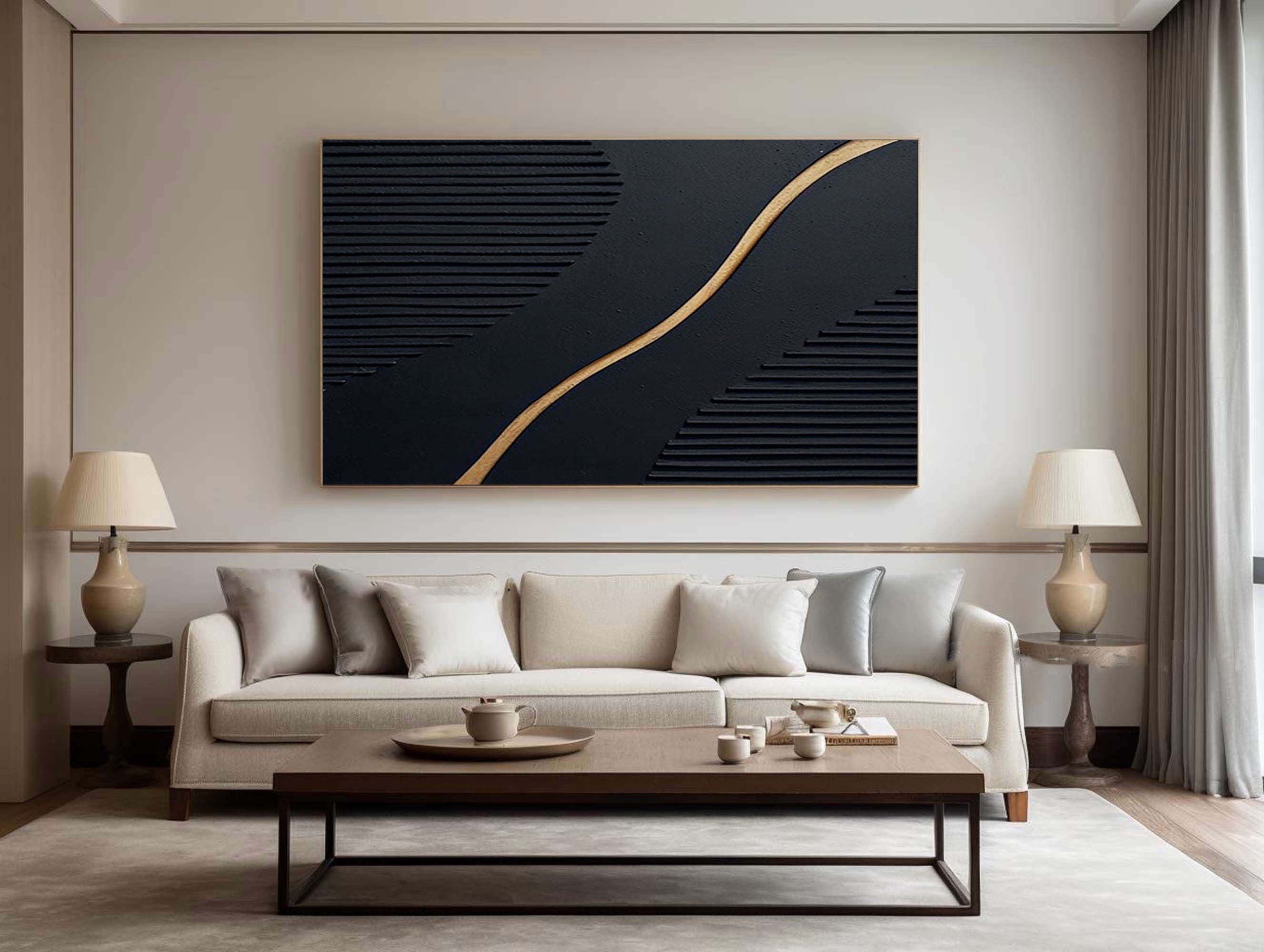 Luxury Black and Gold Abstract Painting on Canvas #BM 021