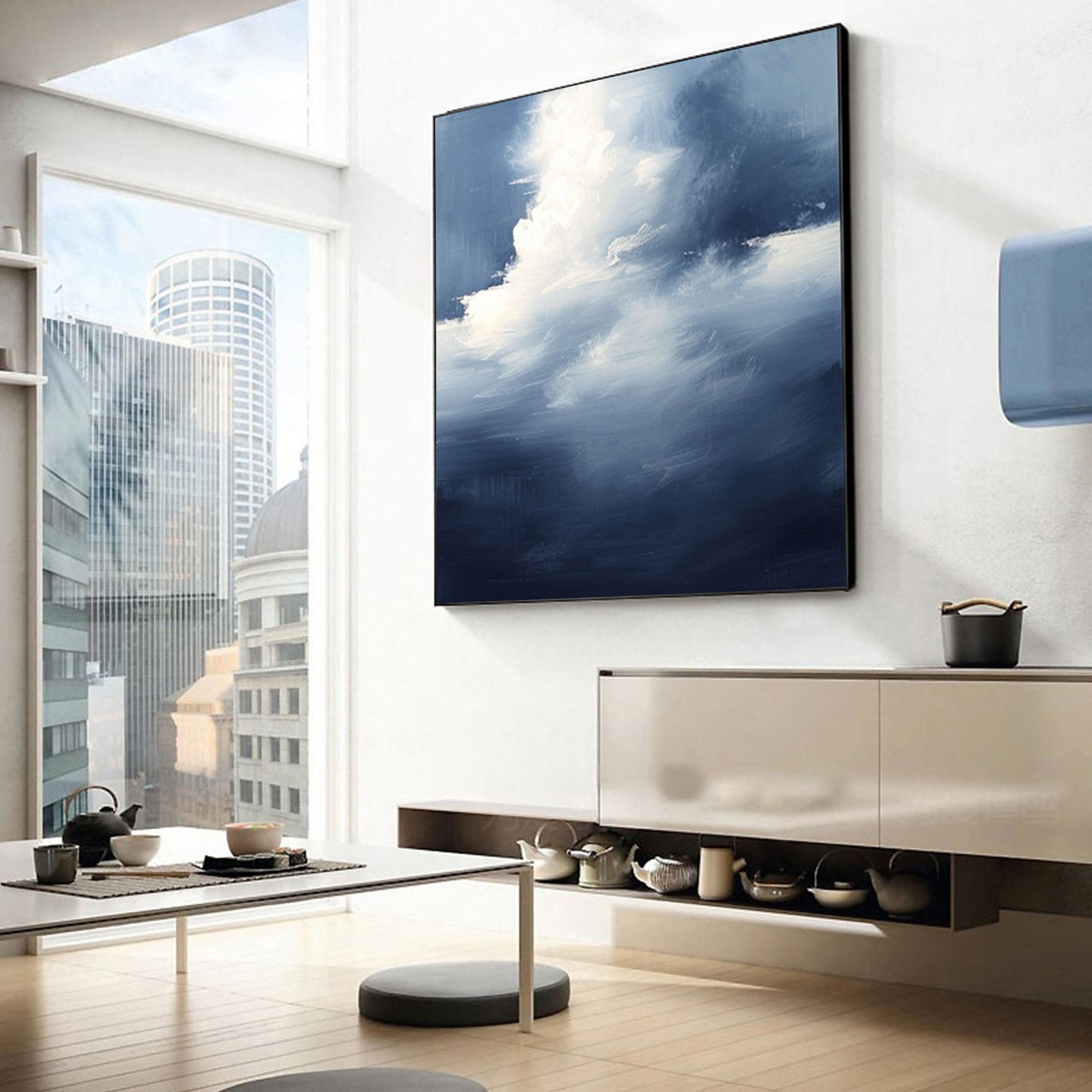 Serene Cloudscape Abstract Art Canvas Modern Sky Painting #OS 028