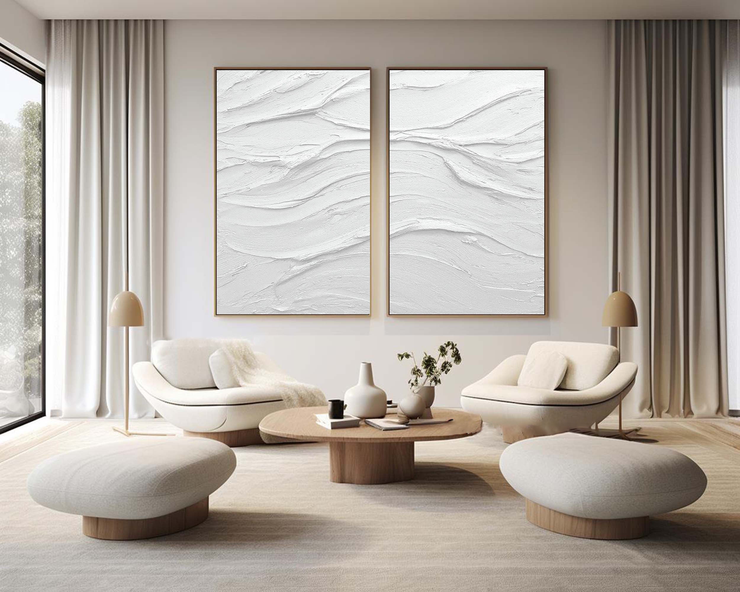 White Minimalist Abstract Painting SET OF 2 #AVG 022