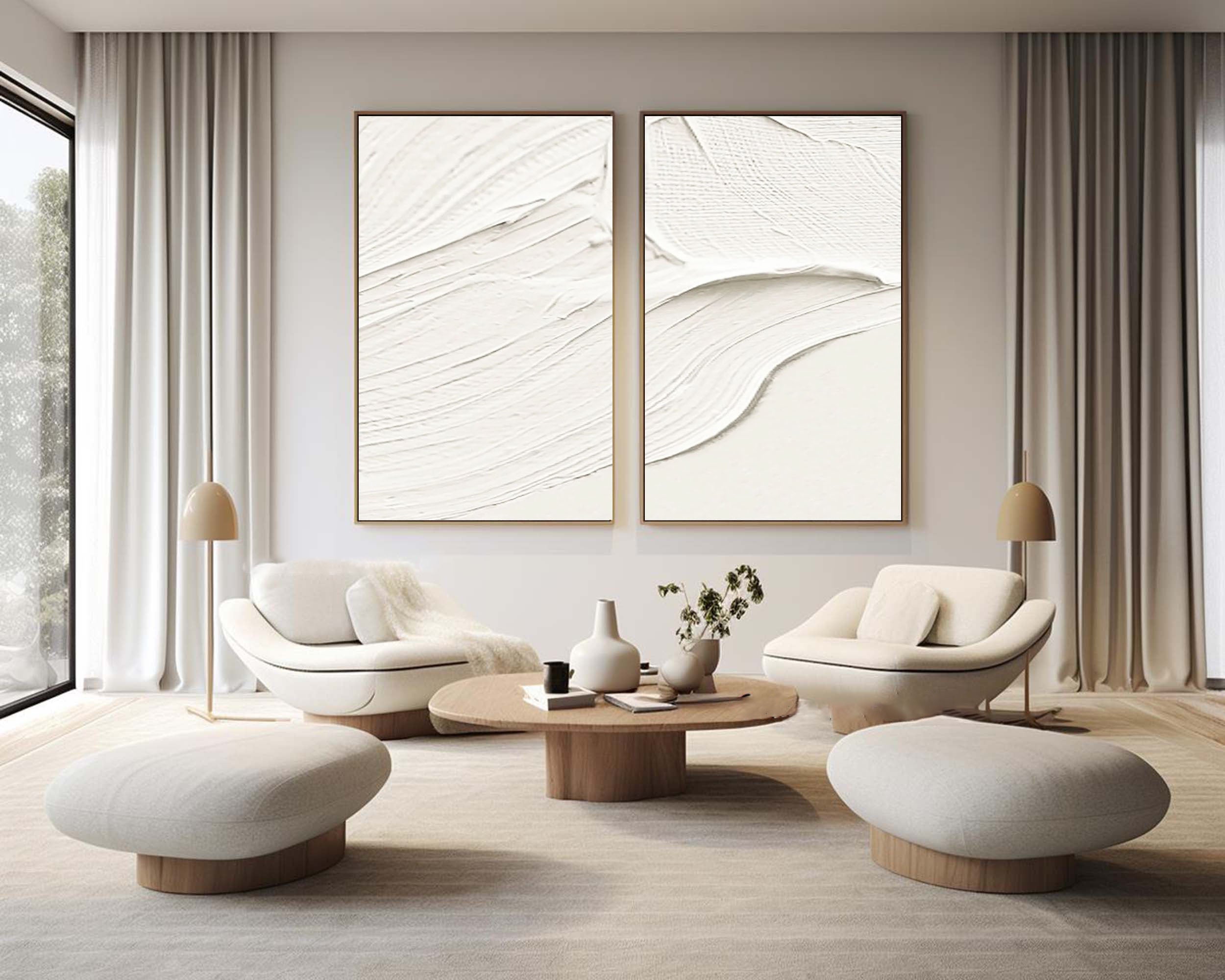 White Minimalist Abstract Painting SET OF 2 #AVG 023