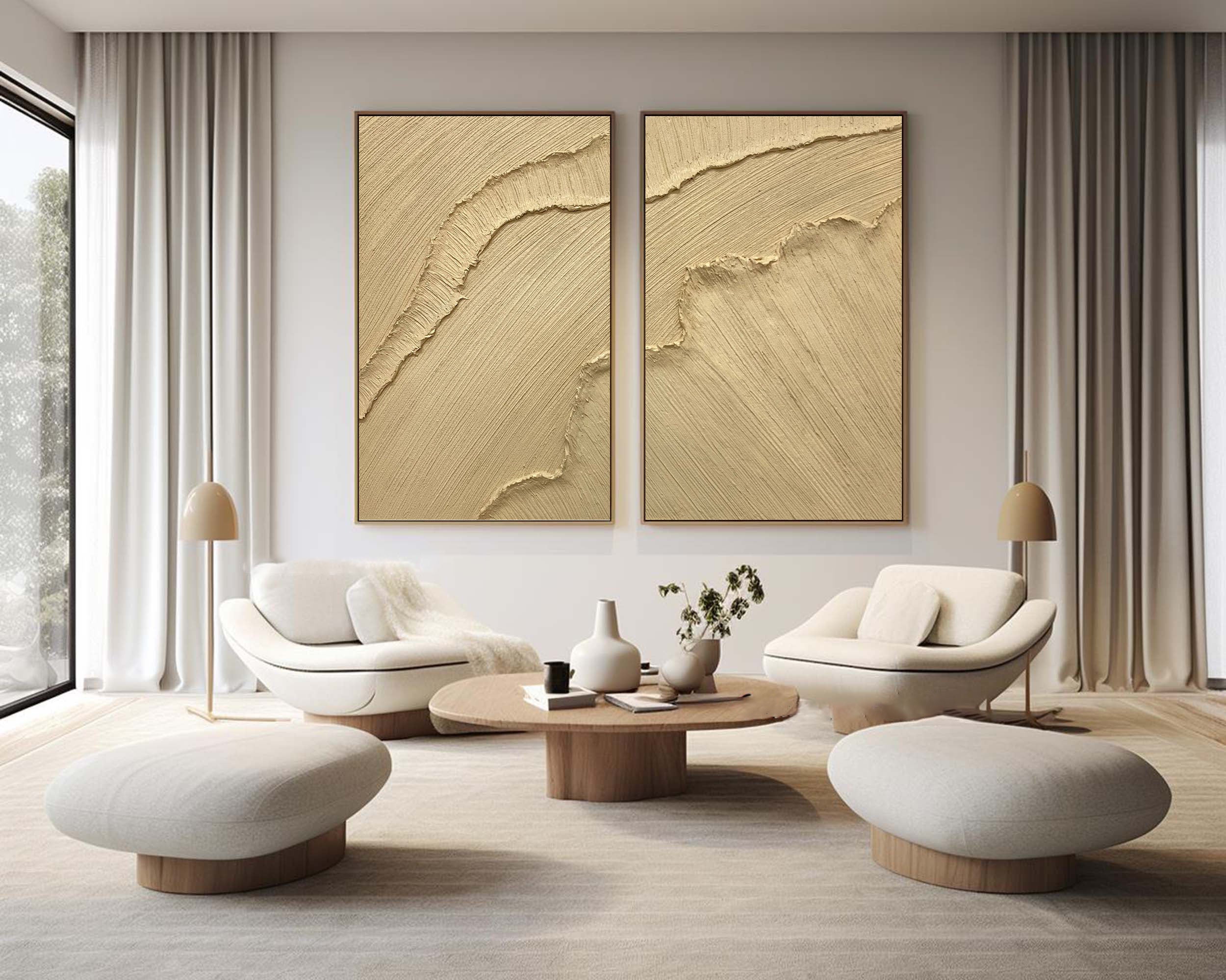 Modern Beige Texture Canvas Wall Art Duo Set Of 2 #BBS 001