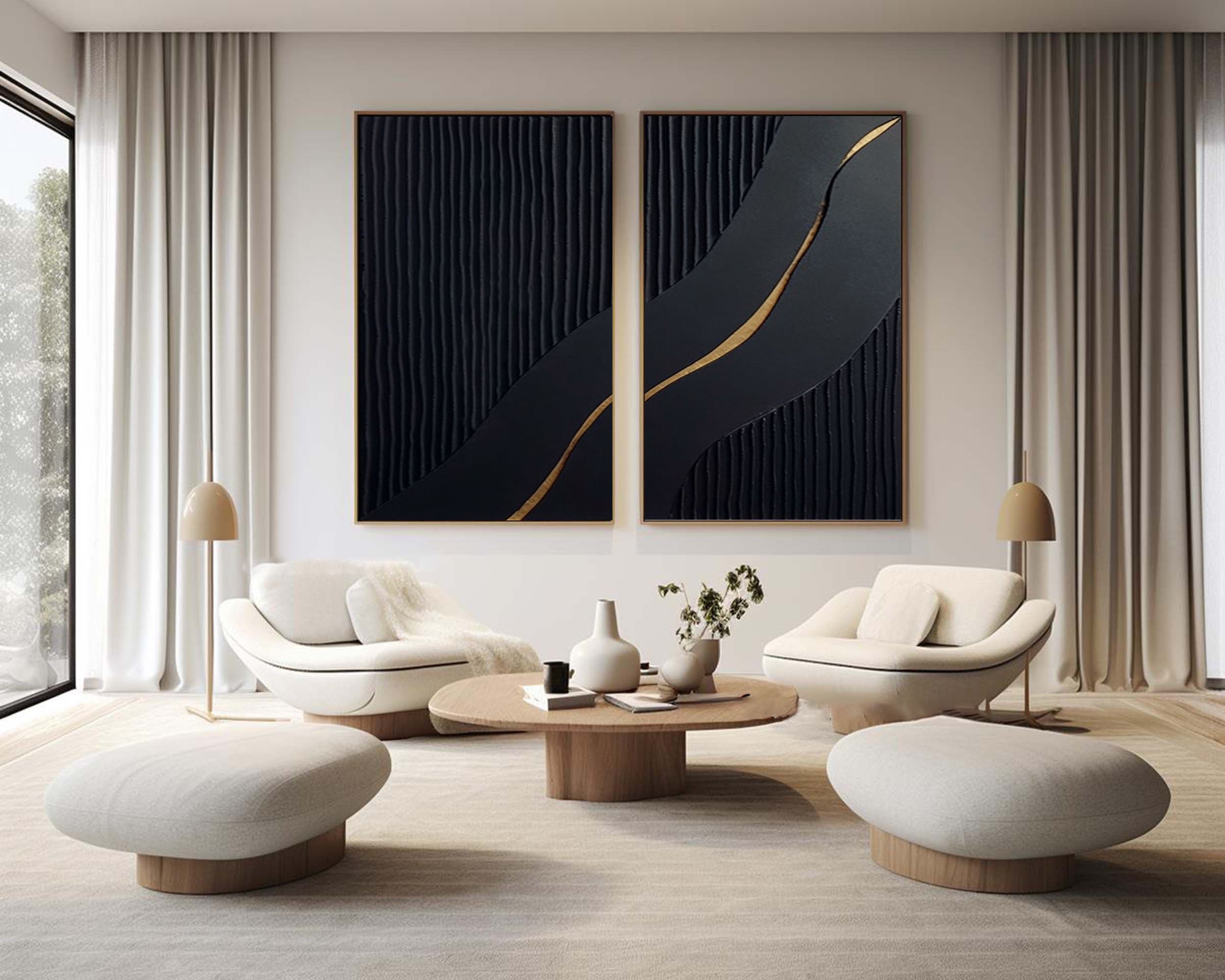 Luxury Black and Gold Abstract Painting on Canvas Set #BMS 002