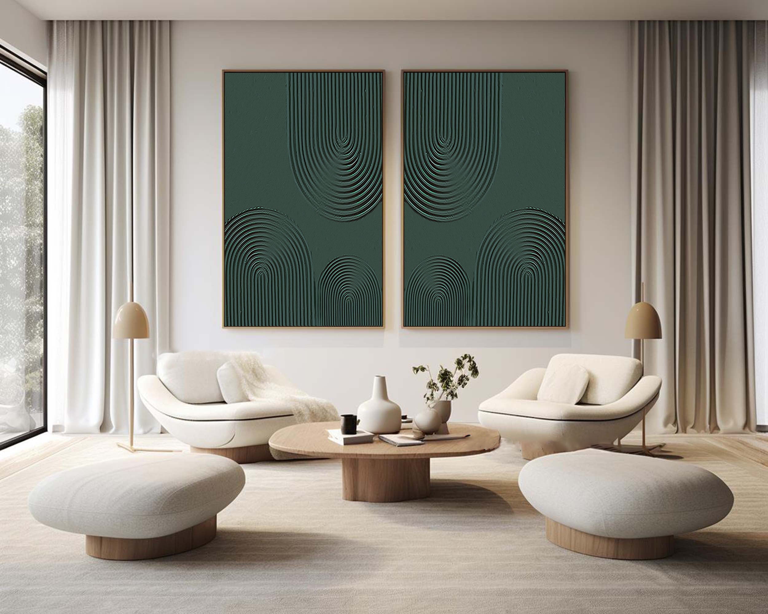 Geometric Style Wall Art  Modern Teal Oil Painting  SET OF 2 #BGS 002