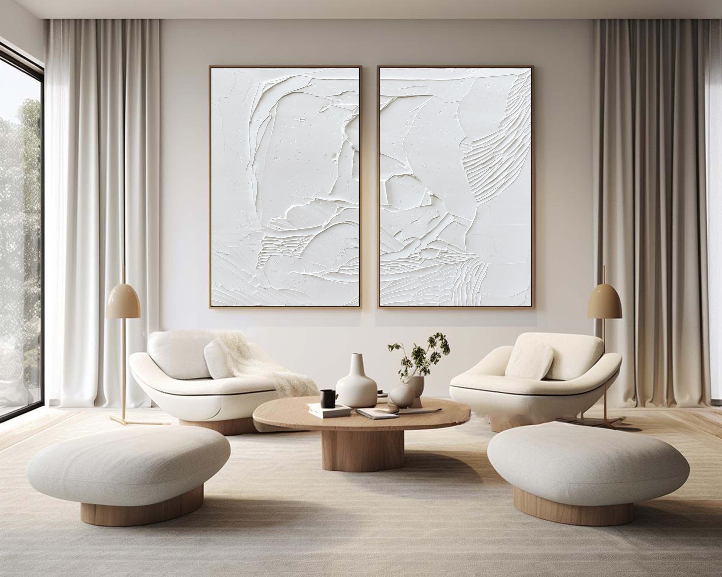 White Minimalist Abstract Painting SET OF 2 #AVG 017