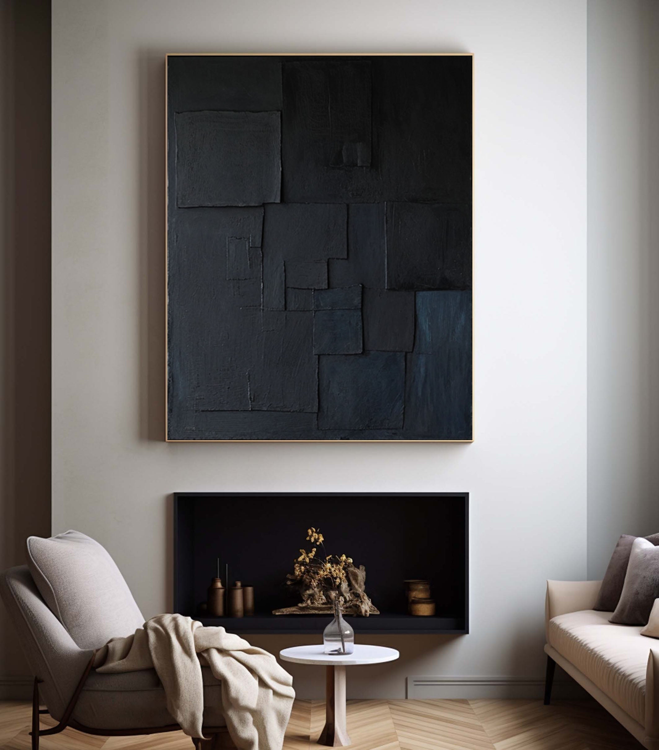 Elegant Minimalist Black Art Abstract Textured Paintings for Chic Interiors #BM 047