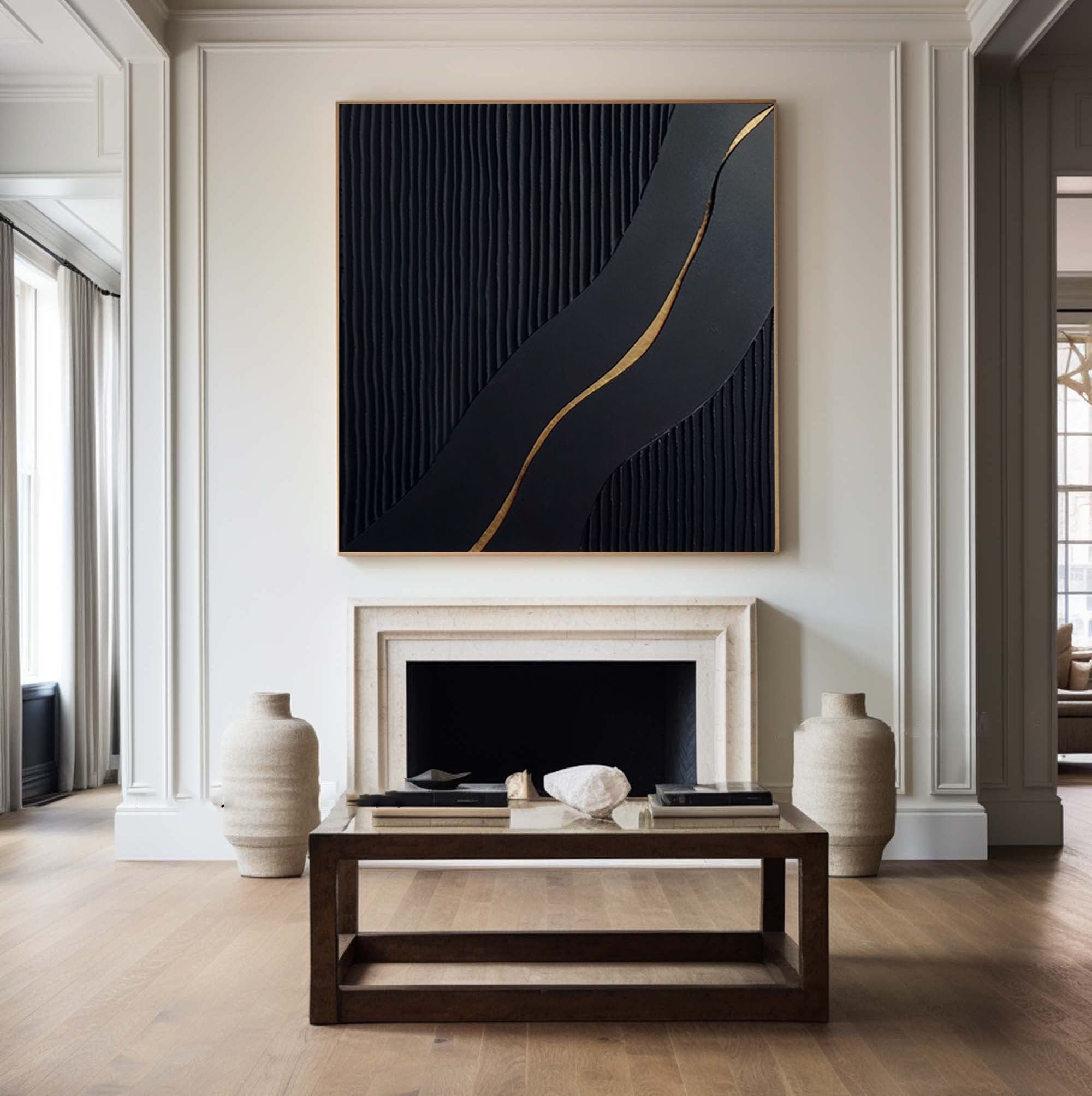 Black Modern Oil Painting  Elegant Decor for Contemporary Interiors #BM 019