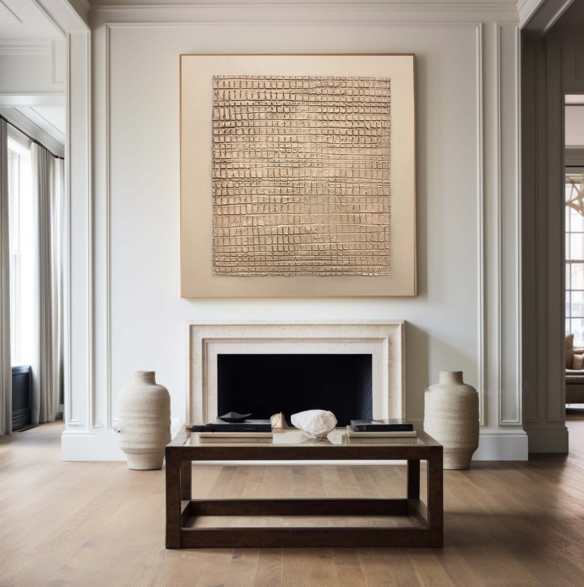 Modern Beige Grid Texture Wabi Sabi Wall Art #WS 016