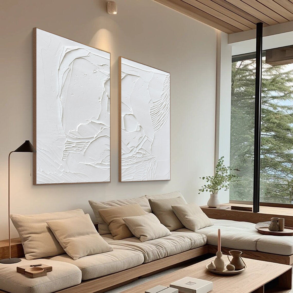 White Minimalist Abstract Painting SET OF 2 #AVG 017